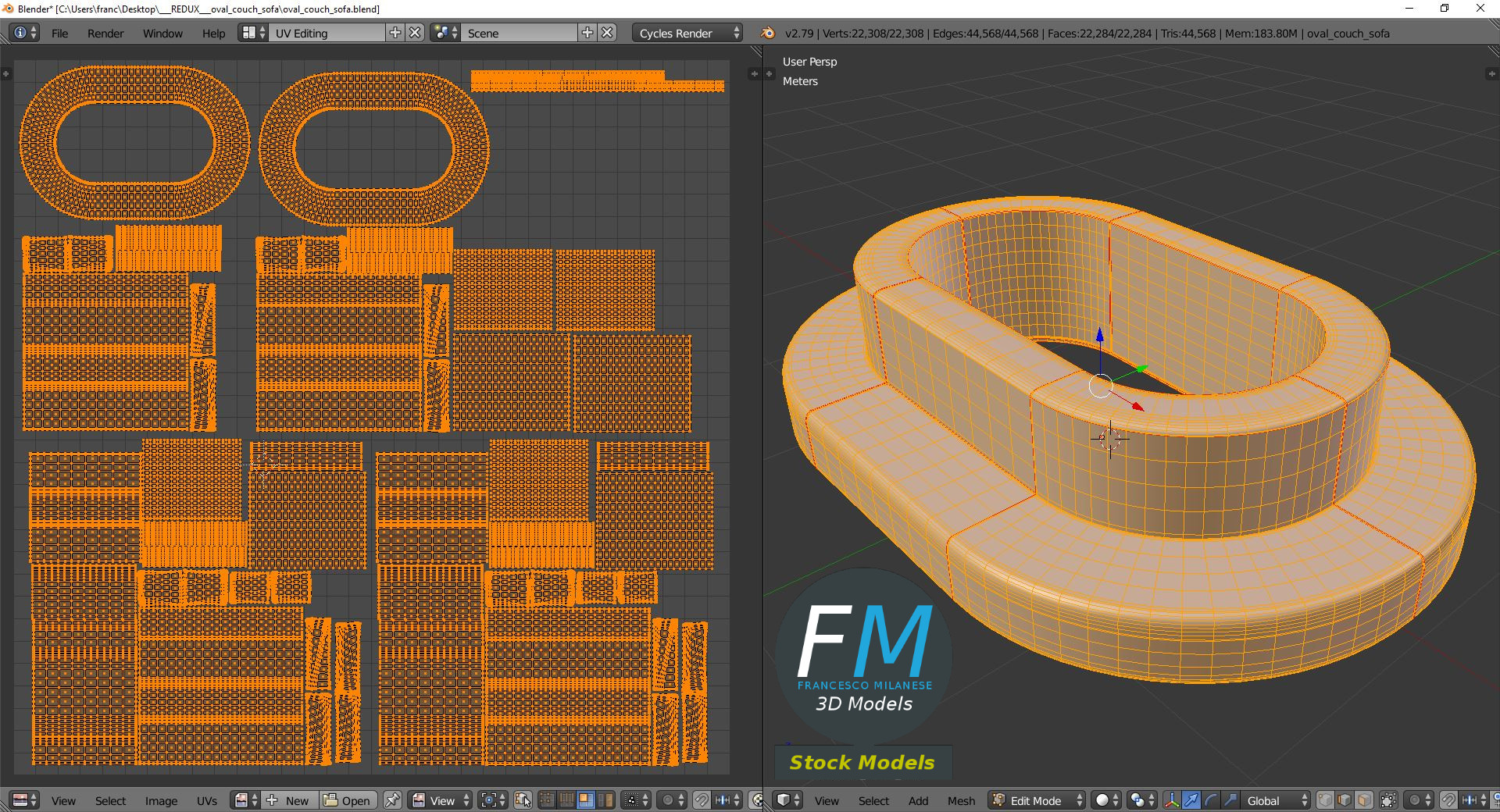 3D-Modell - Ovales Sofa - 10
