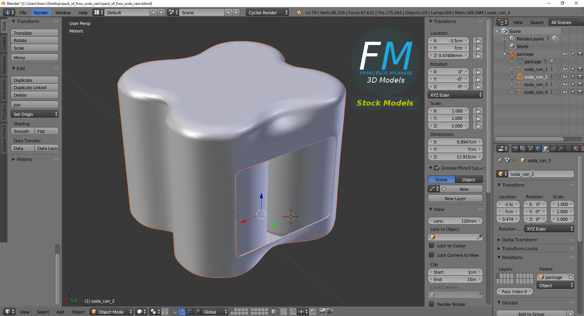 3D-Modell - Viererpack Getränkedosen - 09