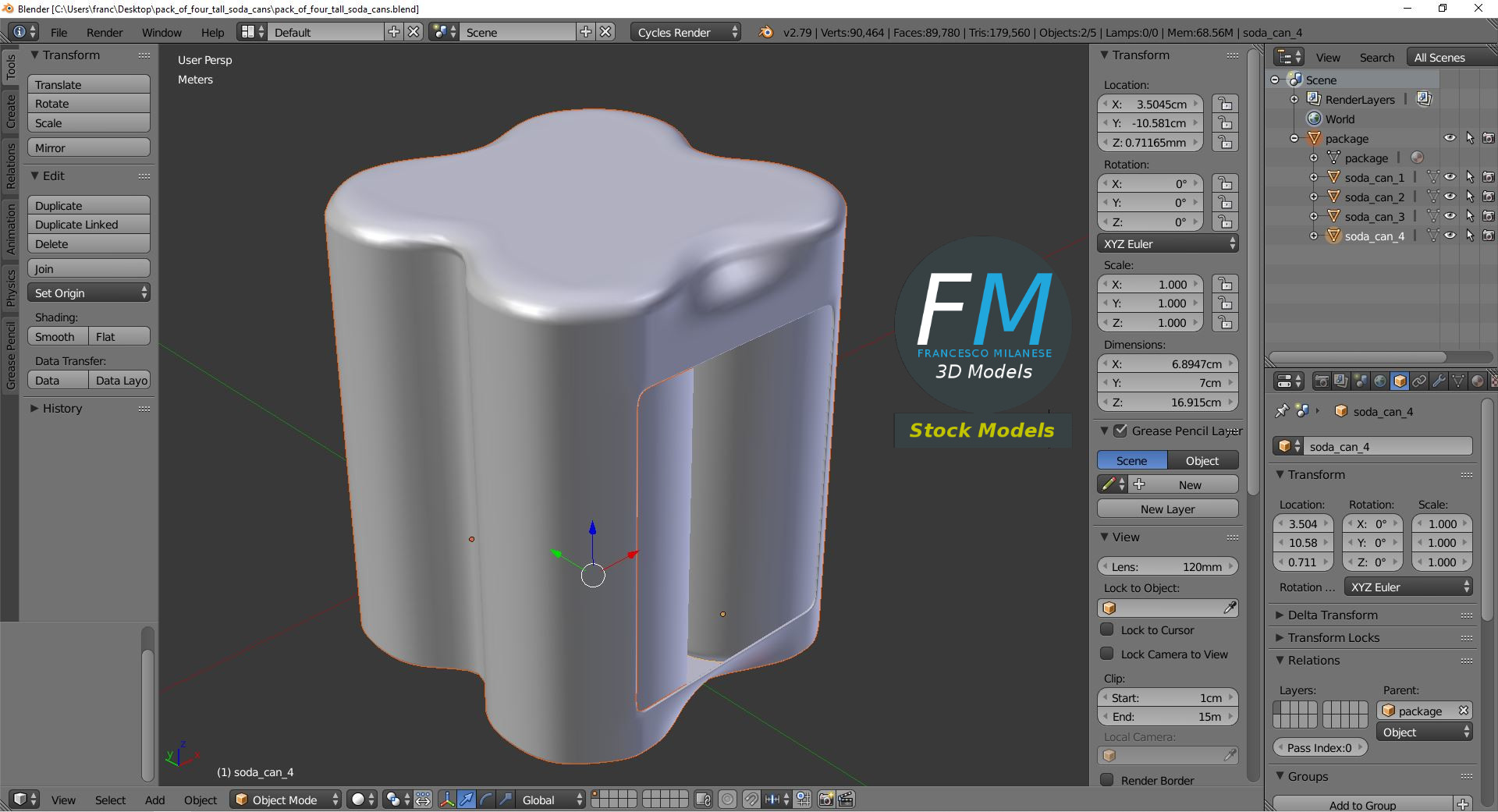 3D-Modell - Viererpack Hohe Getränkedosen - 09