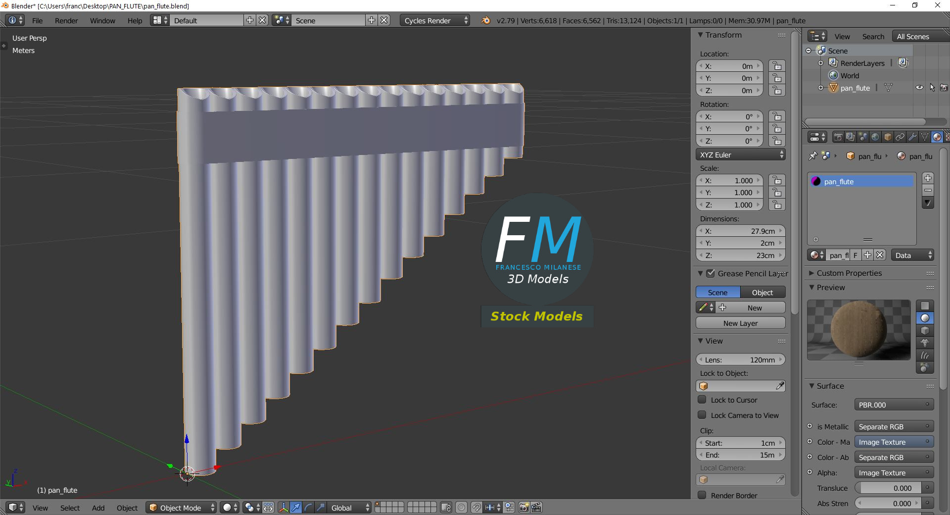 3D-Modell - Panflöte - 09