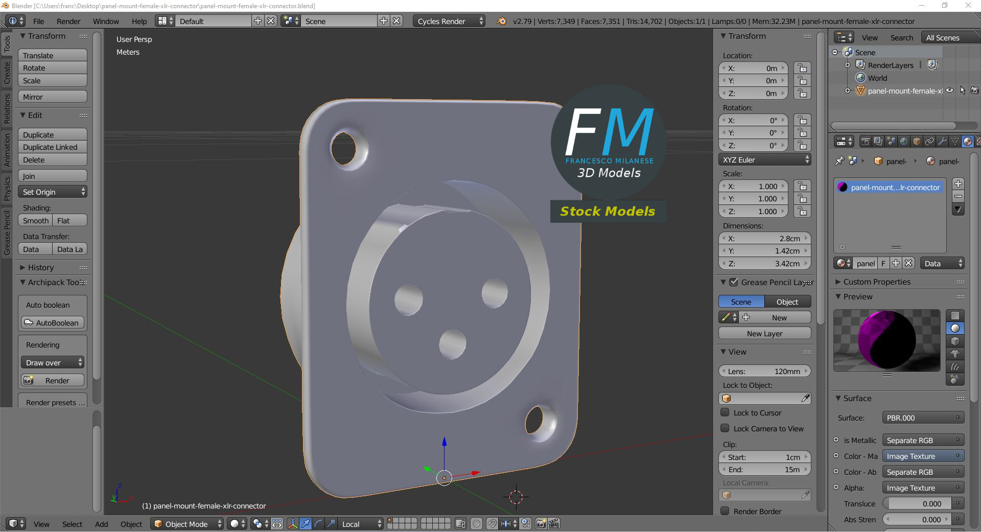 3D-Modell - XLR-Einbaubuchse - 09