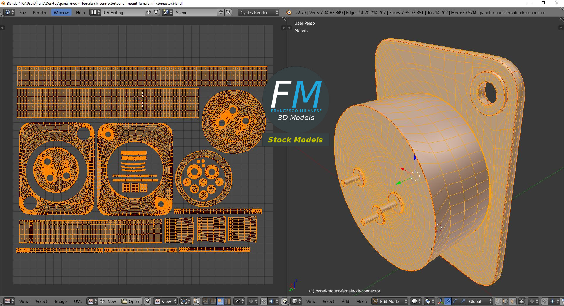 3D-Modell - XLR-Einbaubuchse - 10