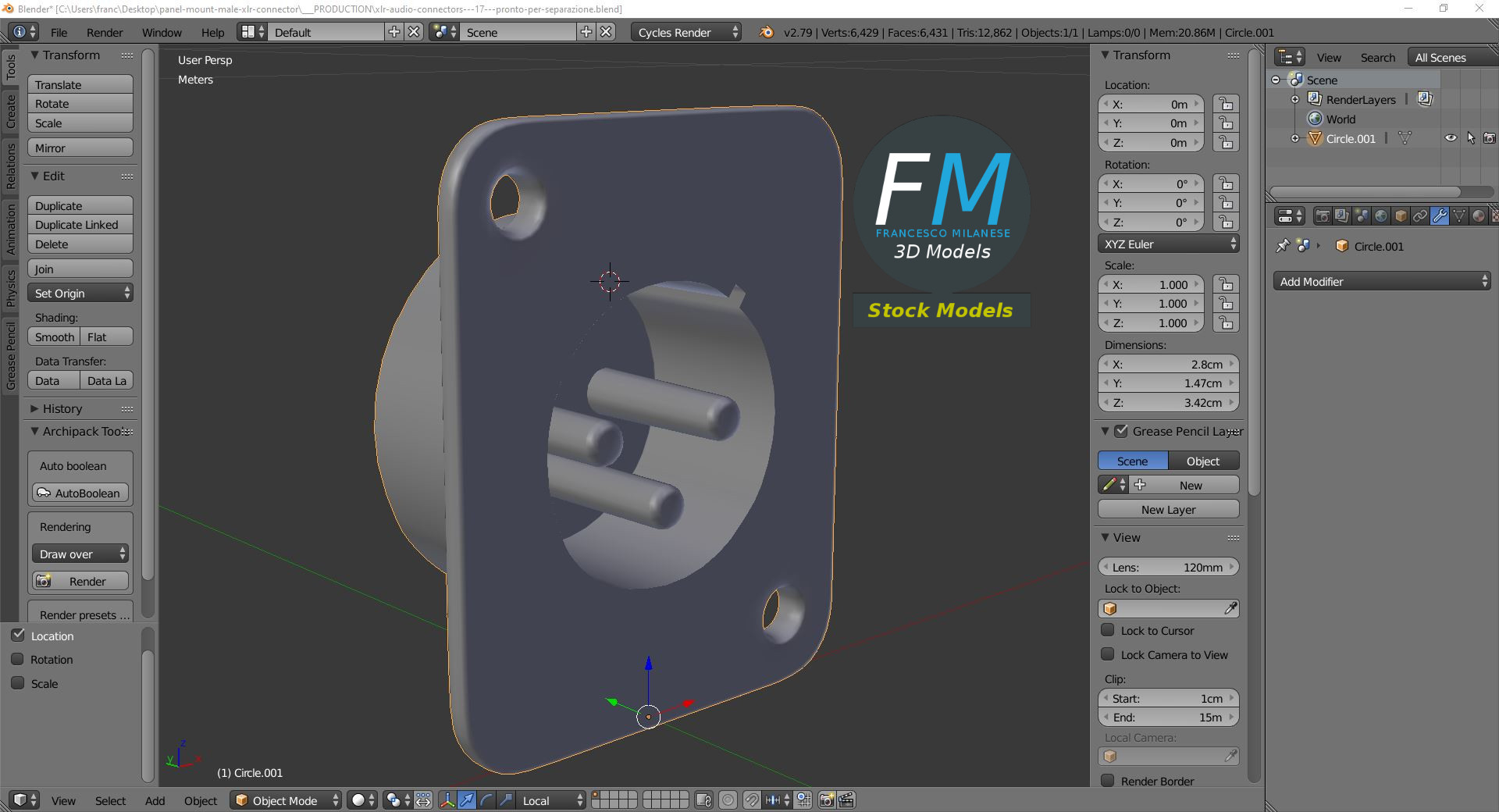 3D-Modell - XLR-Einbaustecker - 09