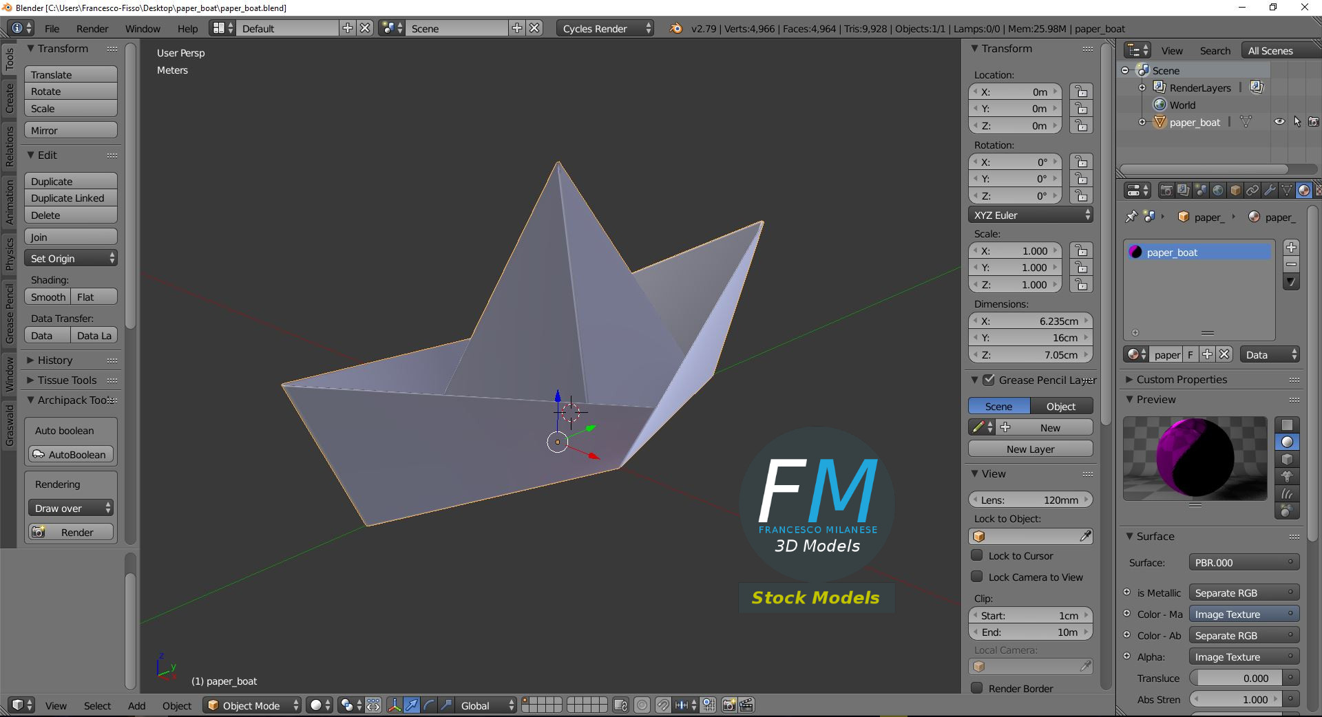 3D-Modell - Papierboot - 09
