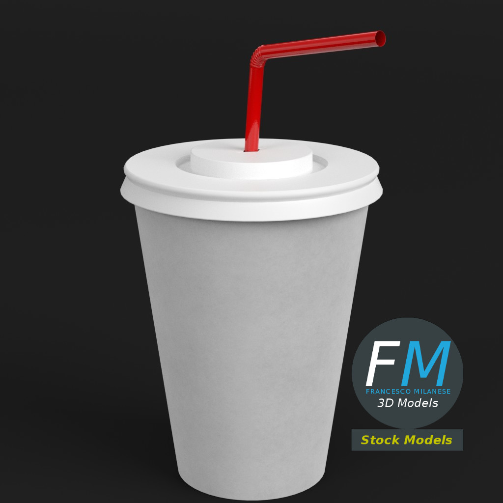 3D-Modell - Pappbecher mit Strohhalm - 01