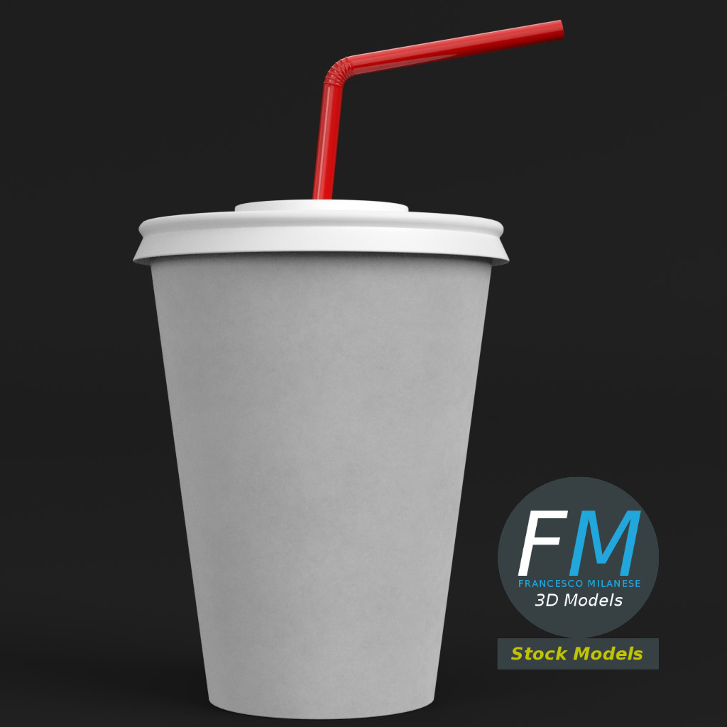 3D-Modell - Pappbecher mit Strohhalm - 03