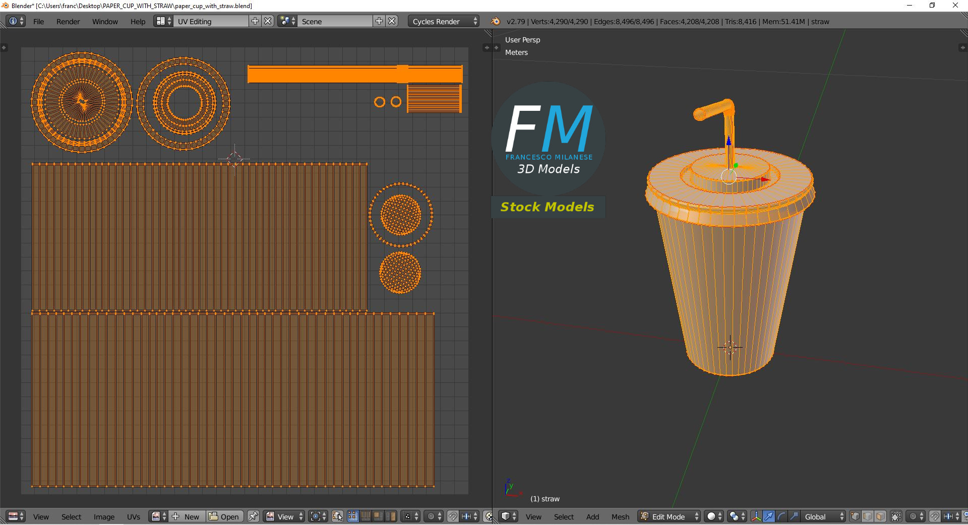 3D-Modell - Pappbecher mit Strohhalm - 10