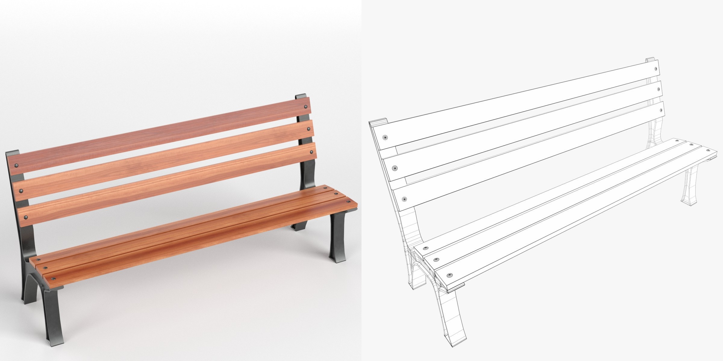 3D-Modell - Parkbank aus Holz