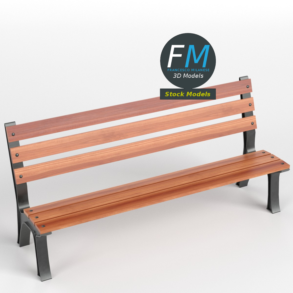 3D-Modell - Parkbank aus Holz - 01