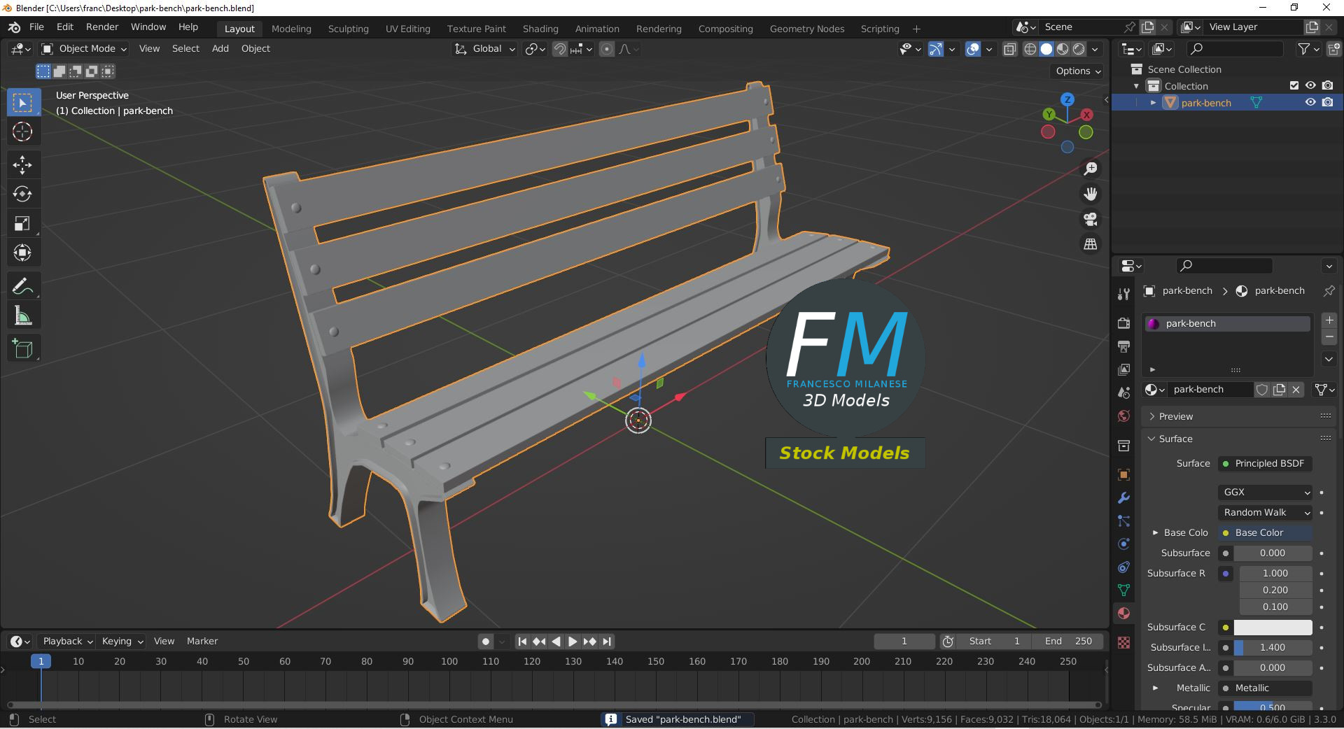 3D-Modell - Parkbank aus Holz - 09