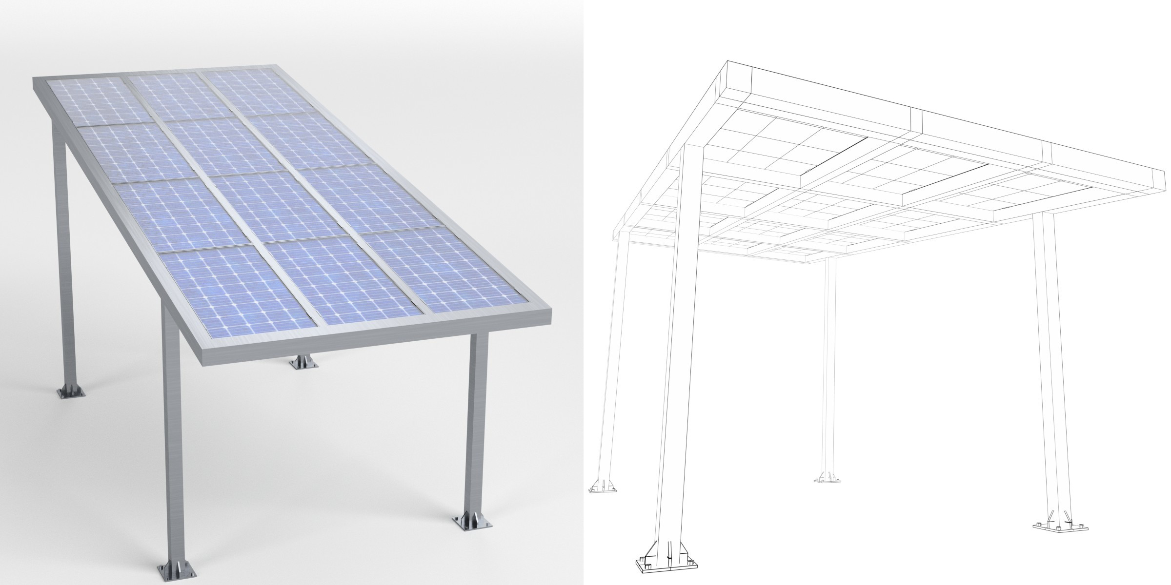 3D-Modell - Parkplatzüberdachung mit Solarmodulen