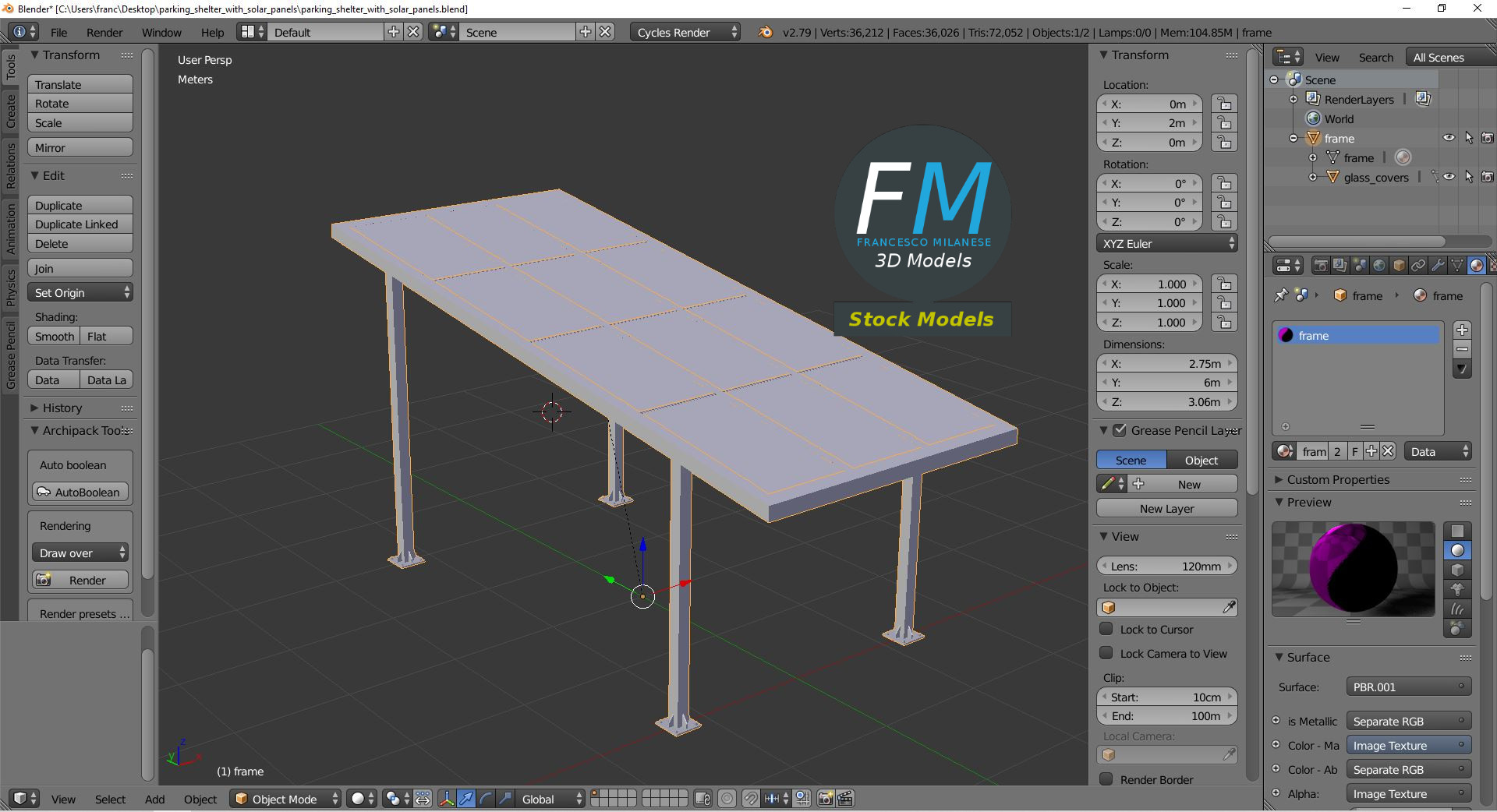 3D-Modell - Parkplatzüberdachung mit Solarmodulen - 09