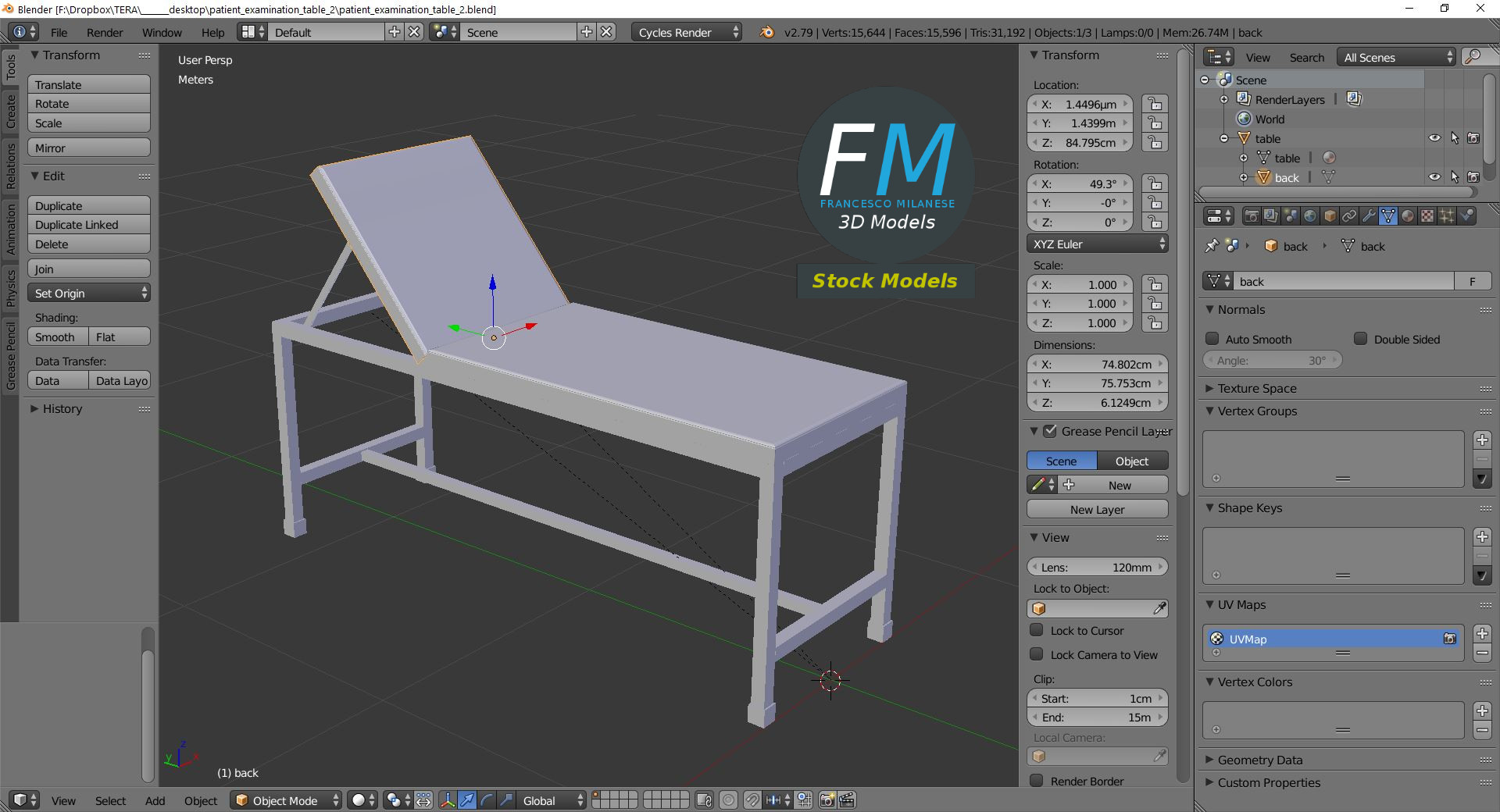 3D-Modell - Verstellbare Patienten-Untersuchungsliege - 09