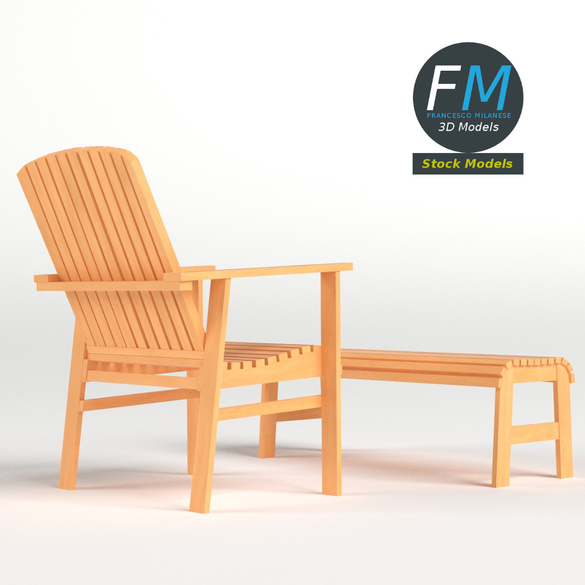 3D-Modell - Terrassenstuhl und Fußhocker aus Holz - 04