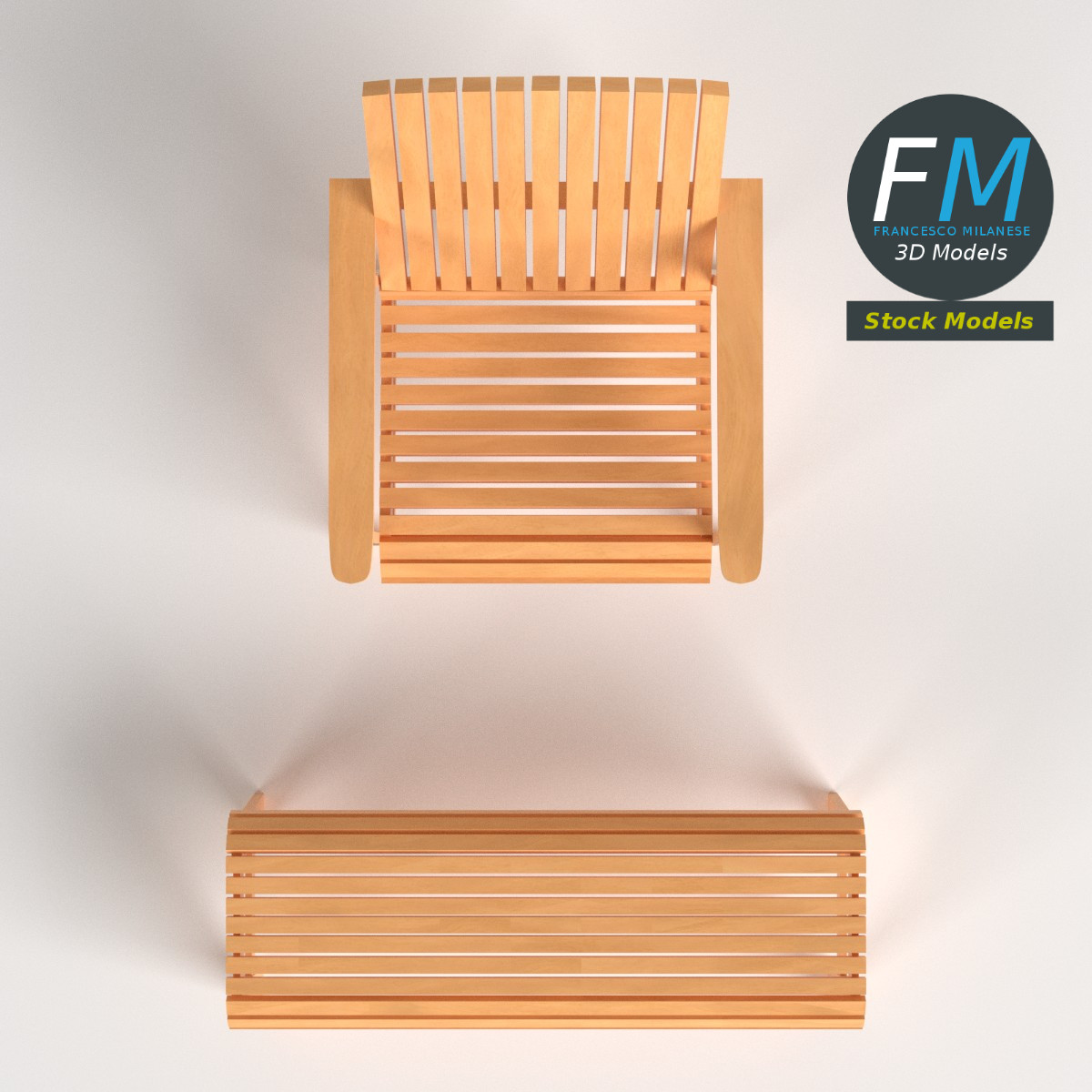 3D-Modell - Terrassenstuhl und Fußhocker aus Holz - 06