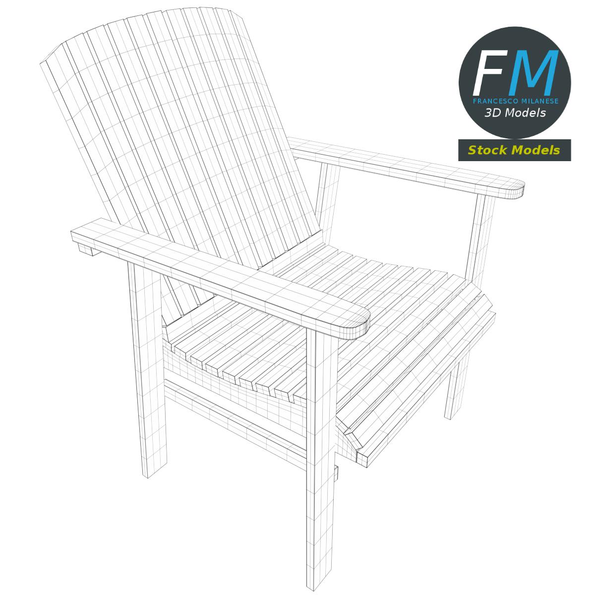 3D-Modell - Terrassenstuhl und Fußhocker aus Holz - 08