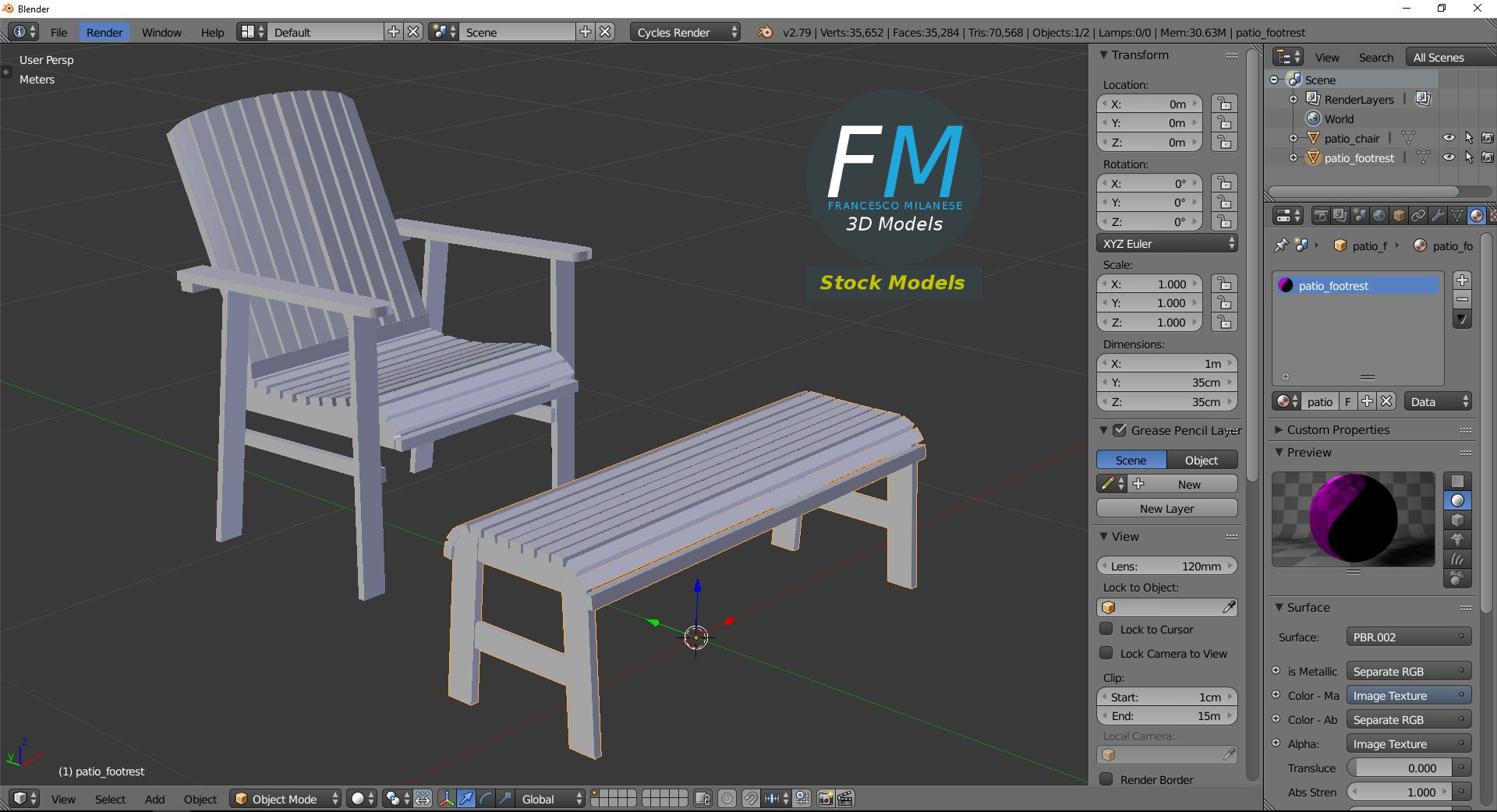 3D-Modell - Terrassenstuhl und Fußhocker aus Holz - 09