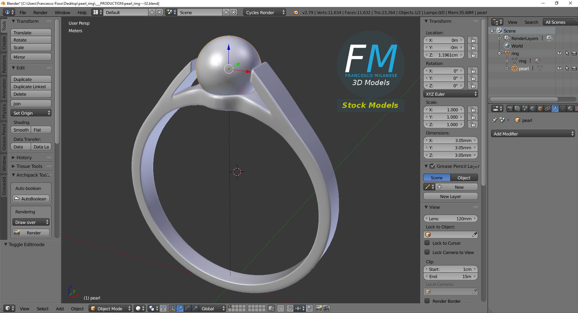 3D-Modell - Perlenring - 09