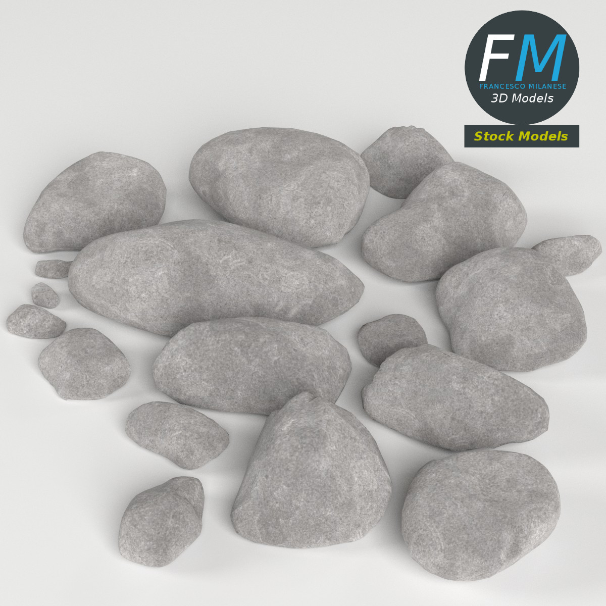 3D-Modell - Kiesel- und Steinset - 02