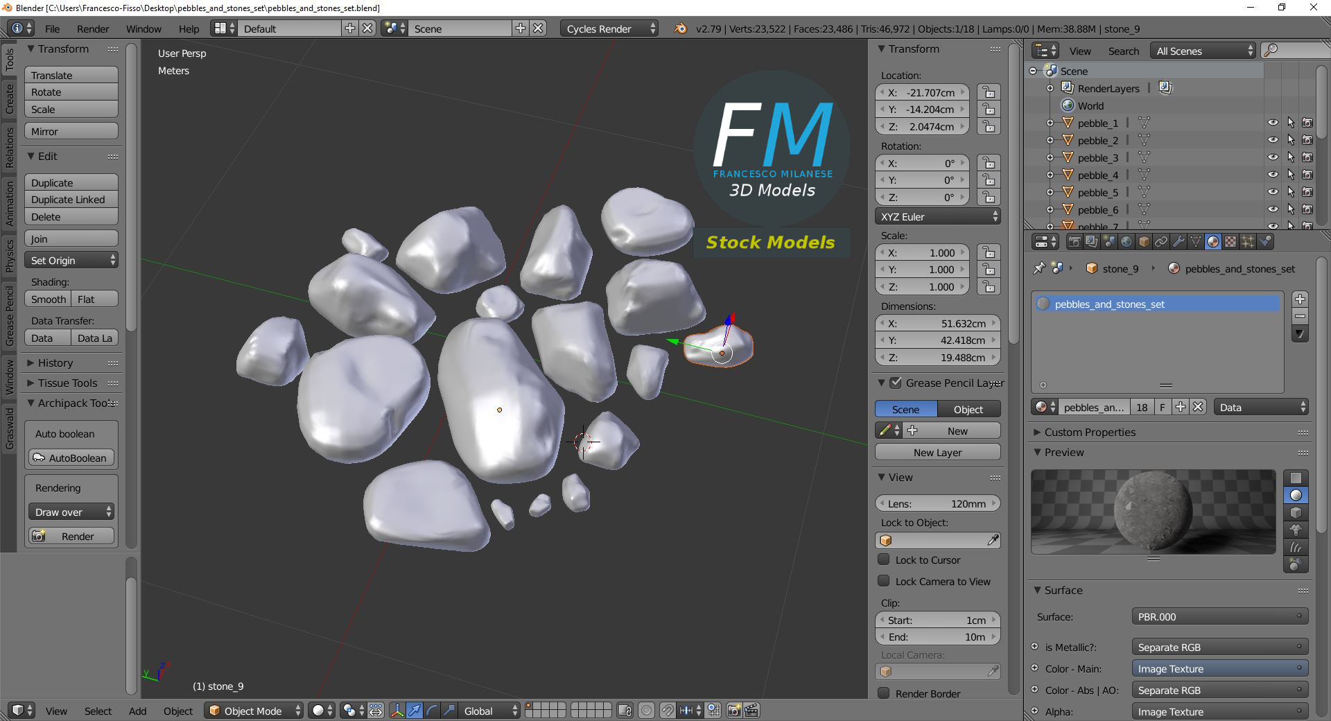 3D-Modell - Kiesel- und Steinset - 09