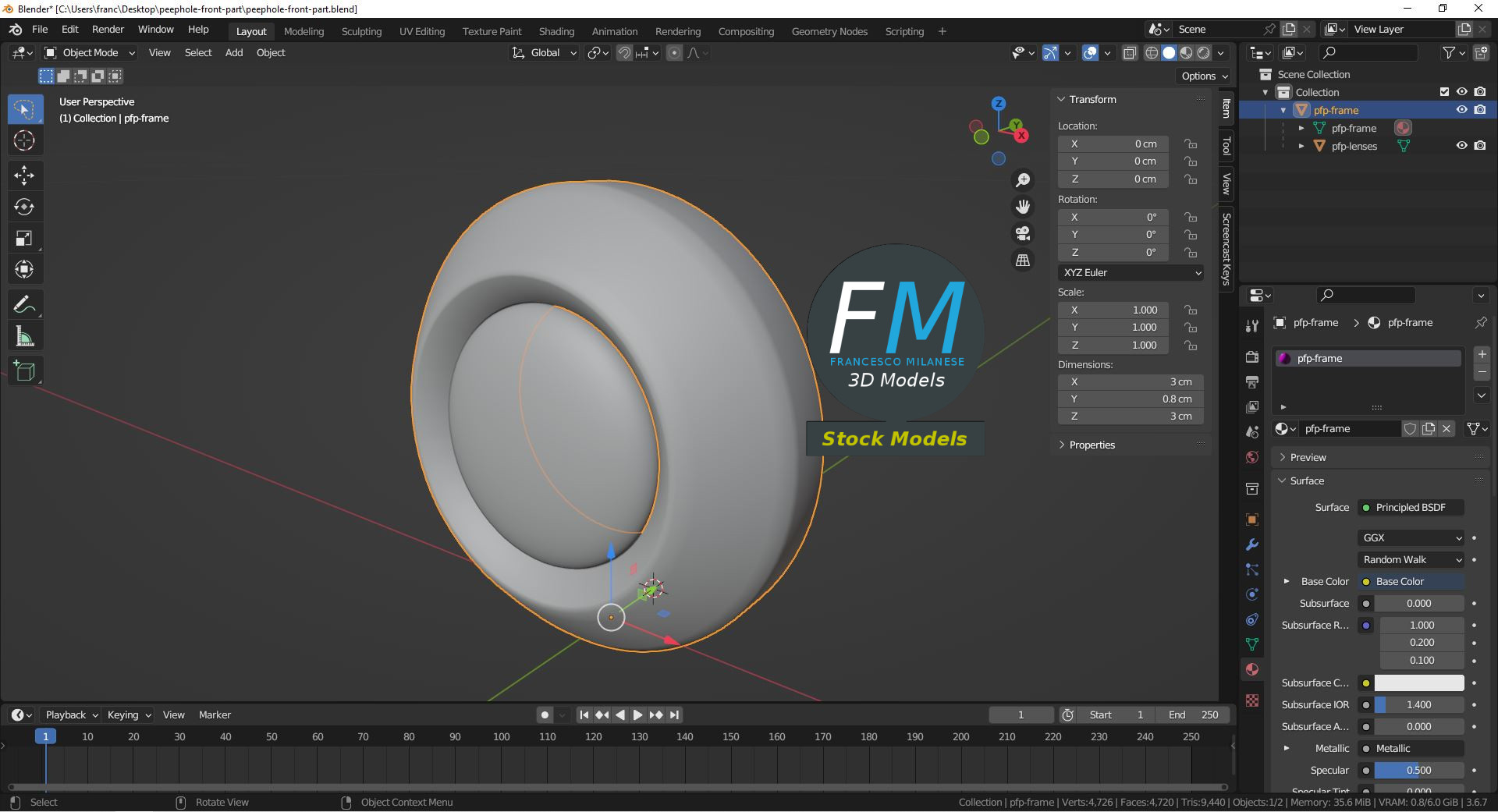 3D-Modell - Vorderteil eines Türspions - 09