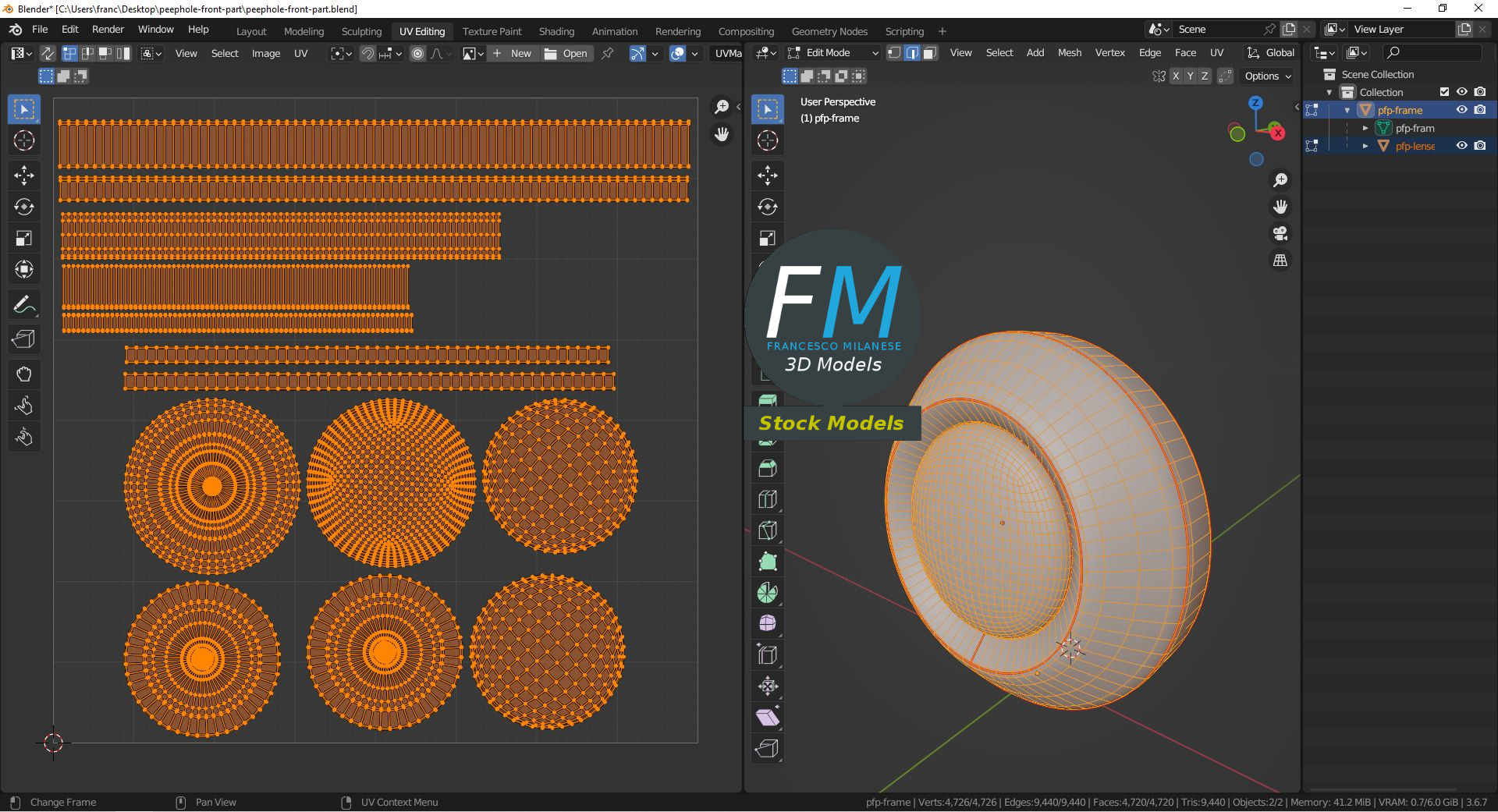 3D-Modell - Vorderteil eines Türspions - 10