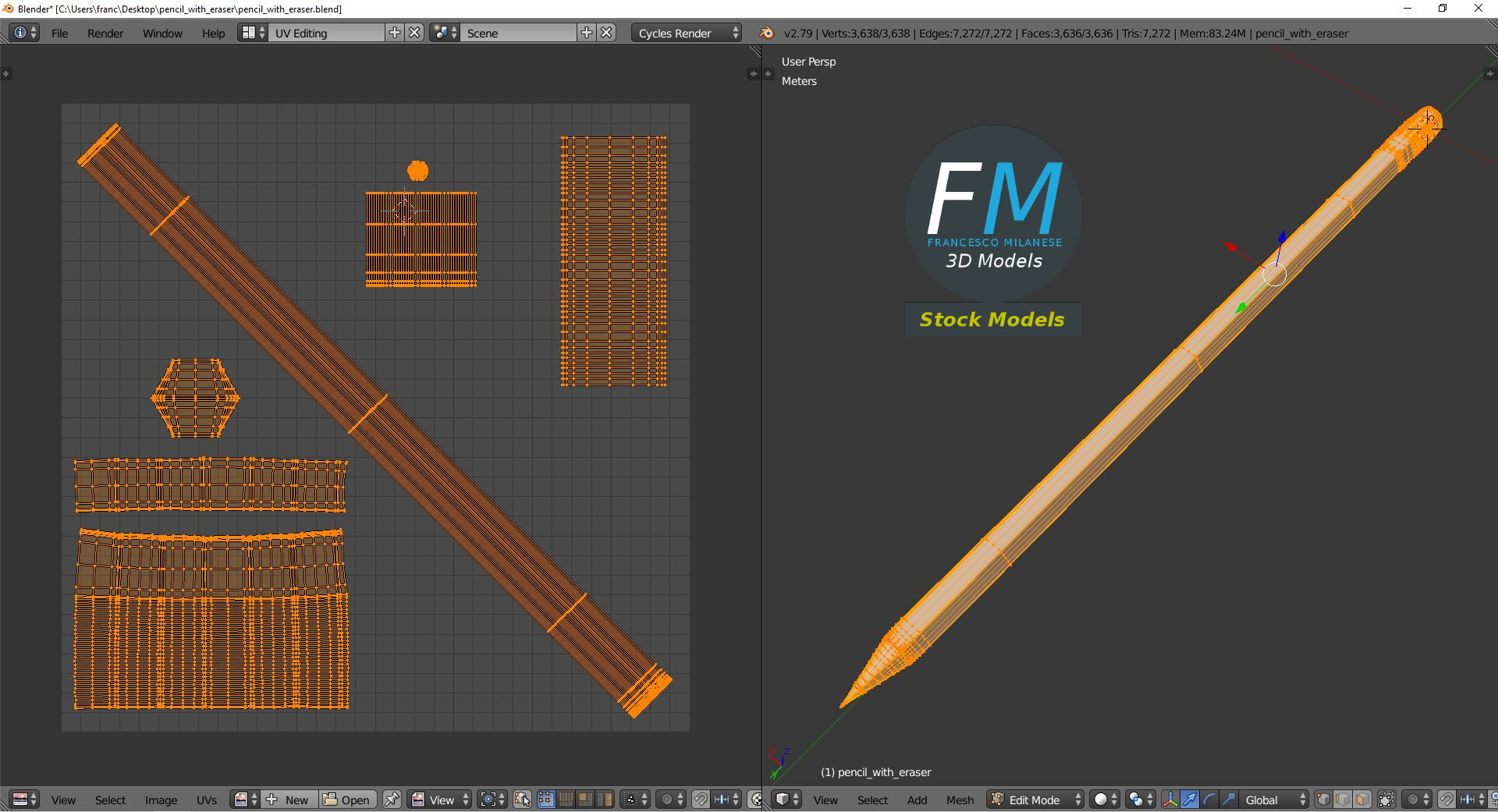 3D-Modell - Bleistift mit Radiergummi - 10