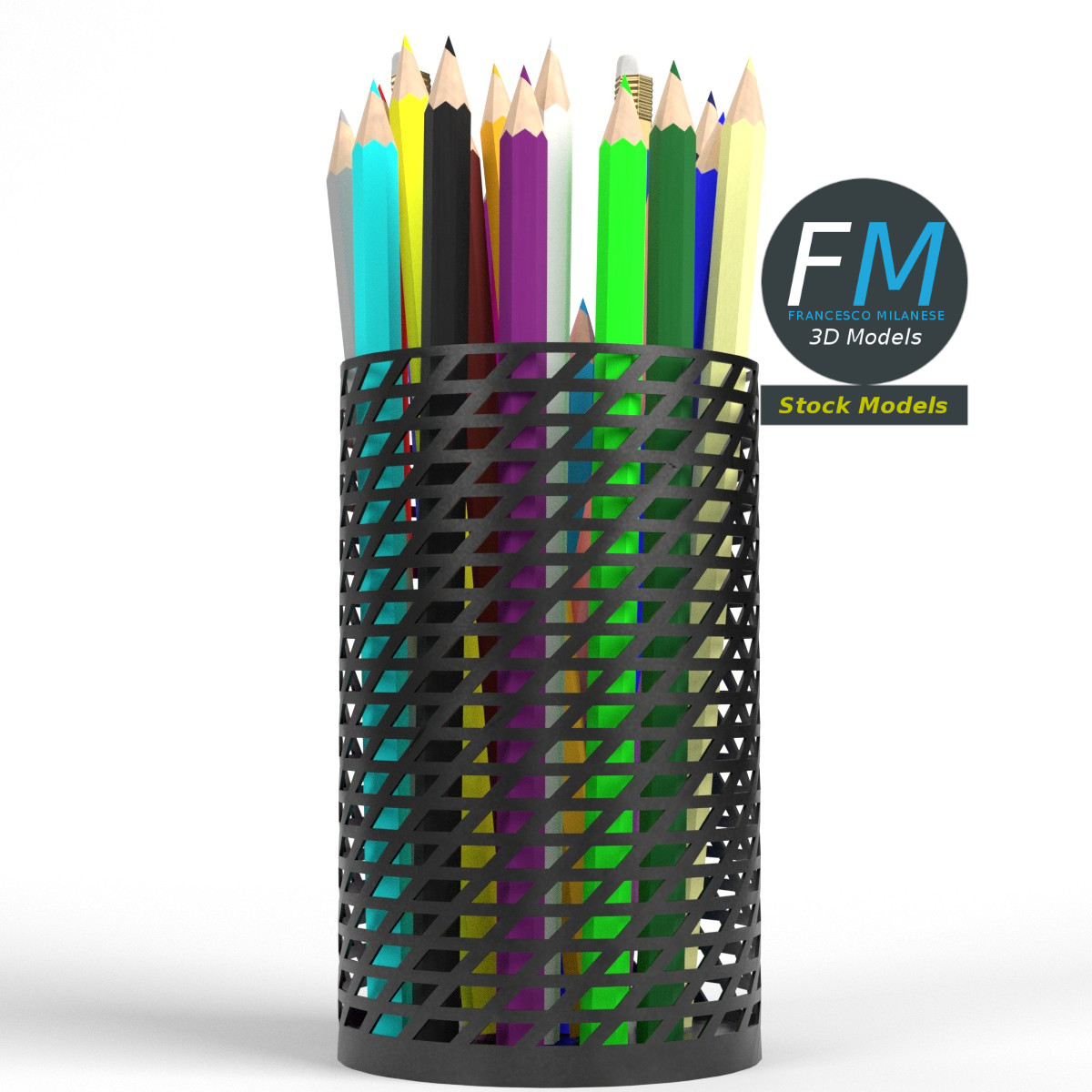 3D-Modell - Stiftebecher mit Buntstiften - 01