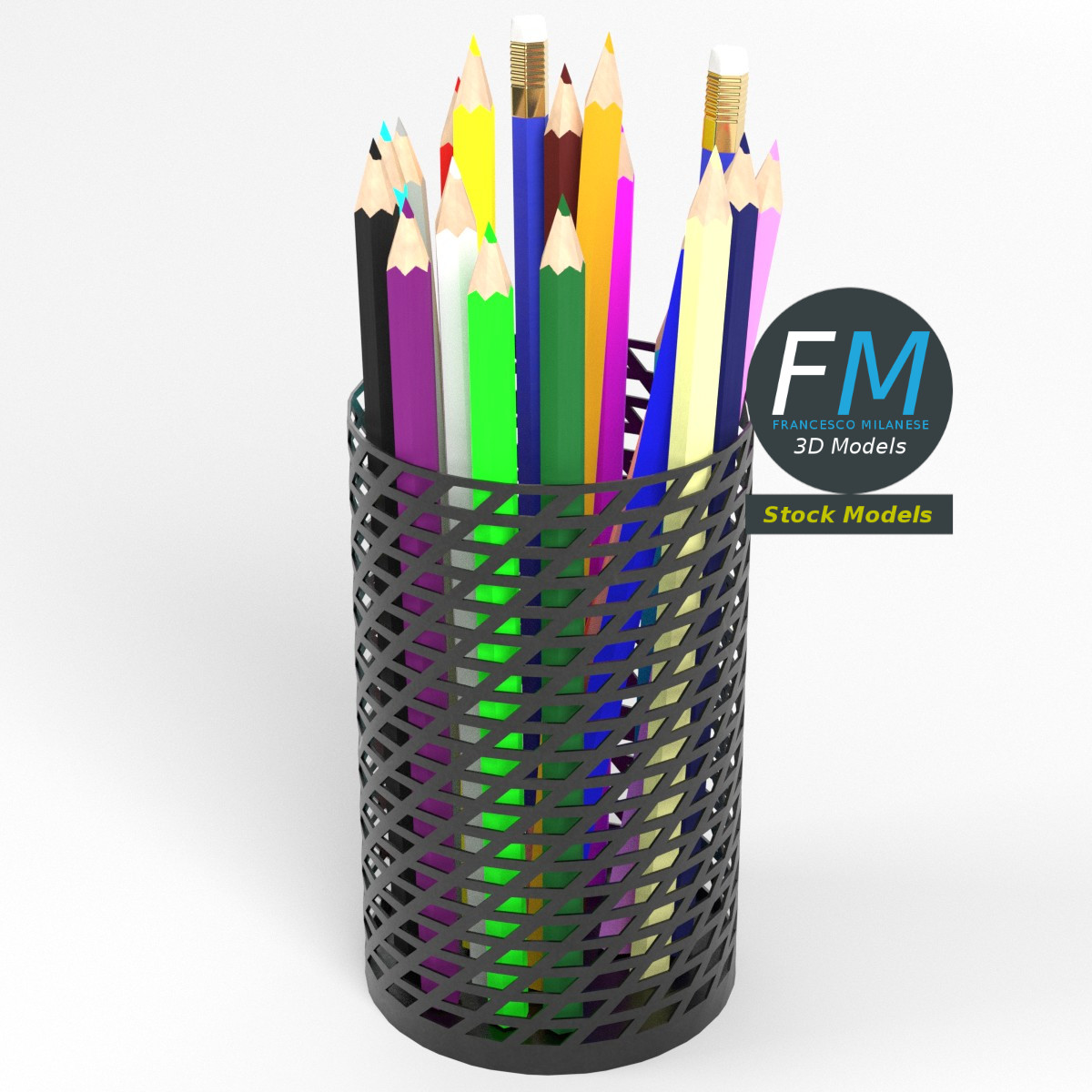 3D-Modell - Stiftebecher mit Buntstiften - 02