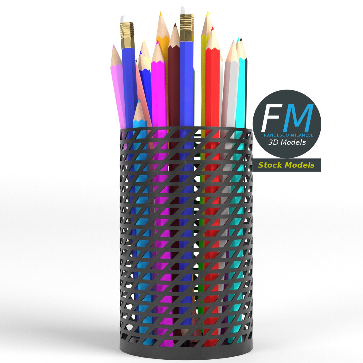 3D-Modell - Stiftebecher mit Buntstiften - 03