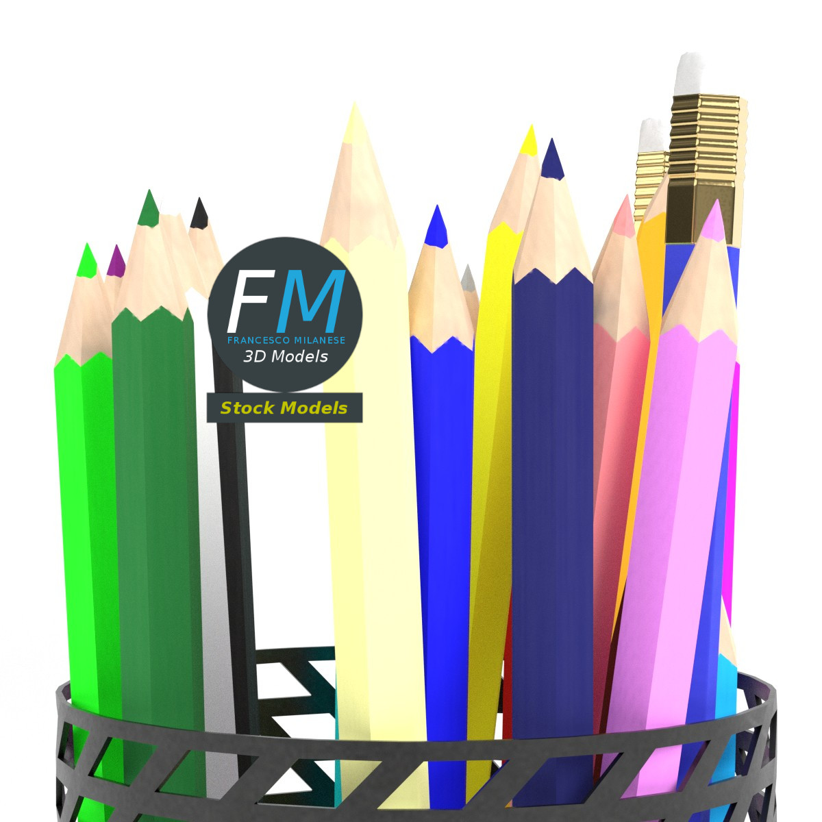 3D-Modell - Stiftebecher mit Buntstiften - 04