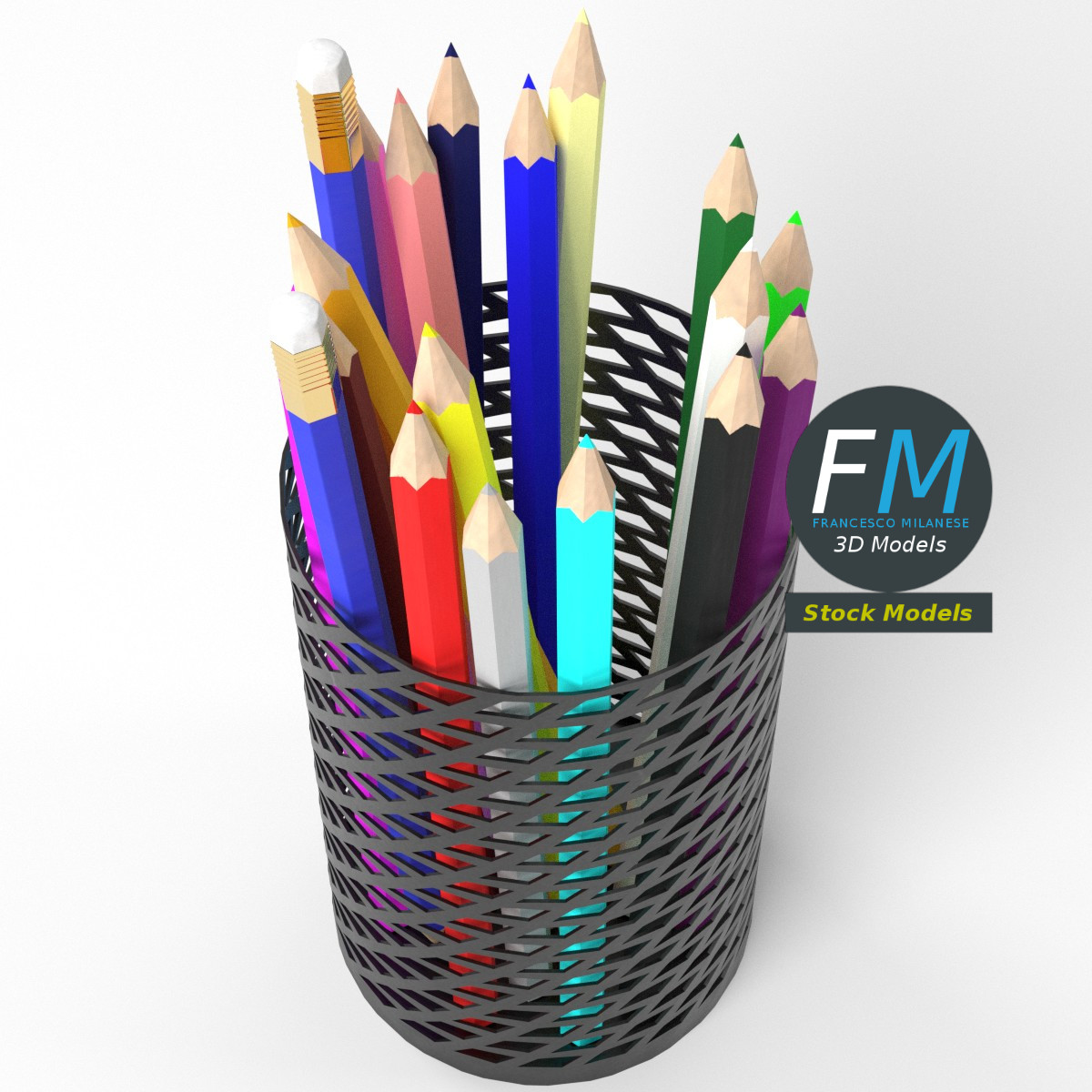 3D-Modell - Stiftebecher mit Buntstiften - 05