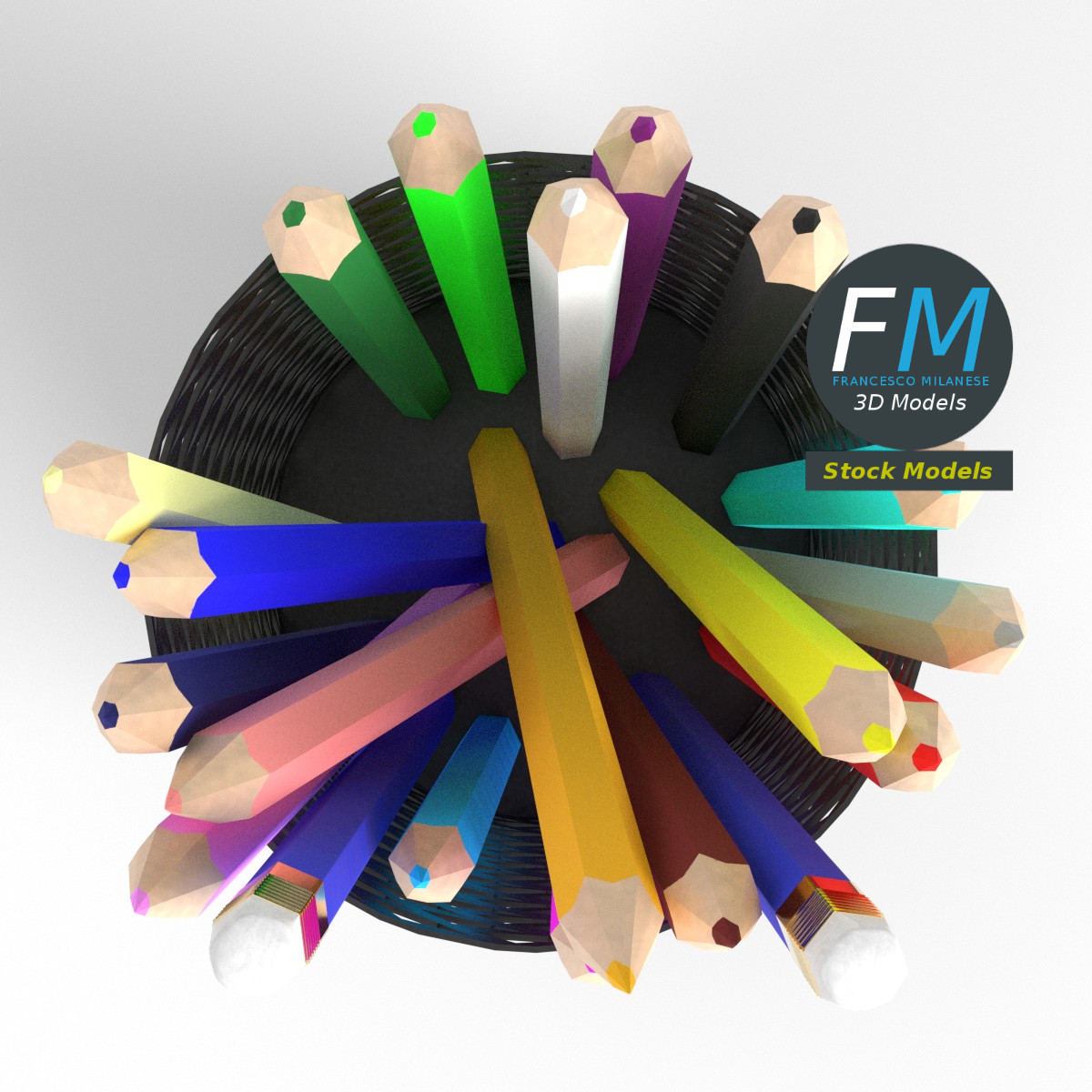 3D-Modell - Stiftebecher mit Buntstiften - 06