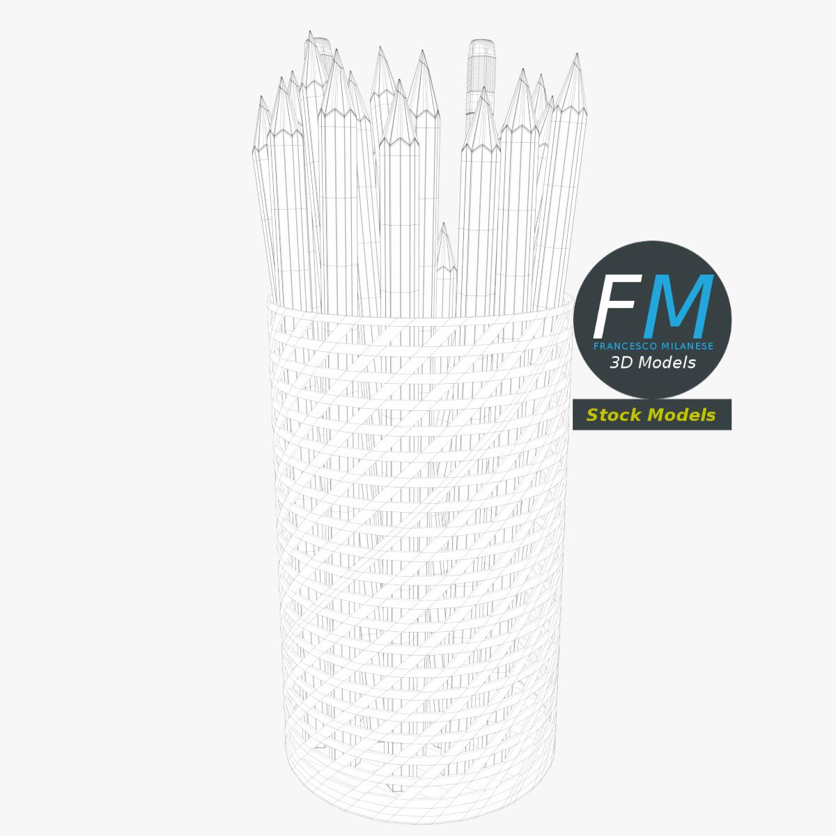 3D-Modell - Stiftebecher mit Buntstiften - 07