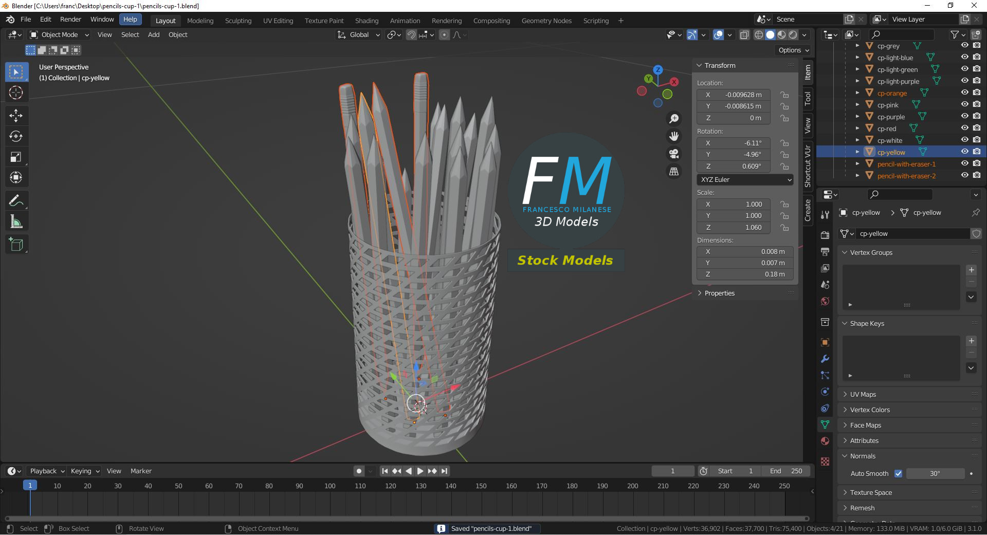 3D-Modell - Stiftebecher mit Buntstiften - 09