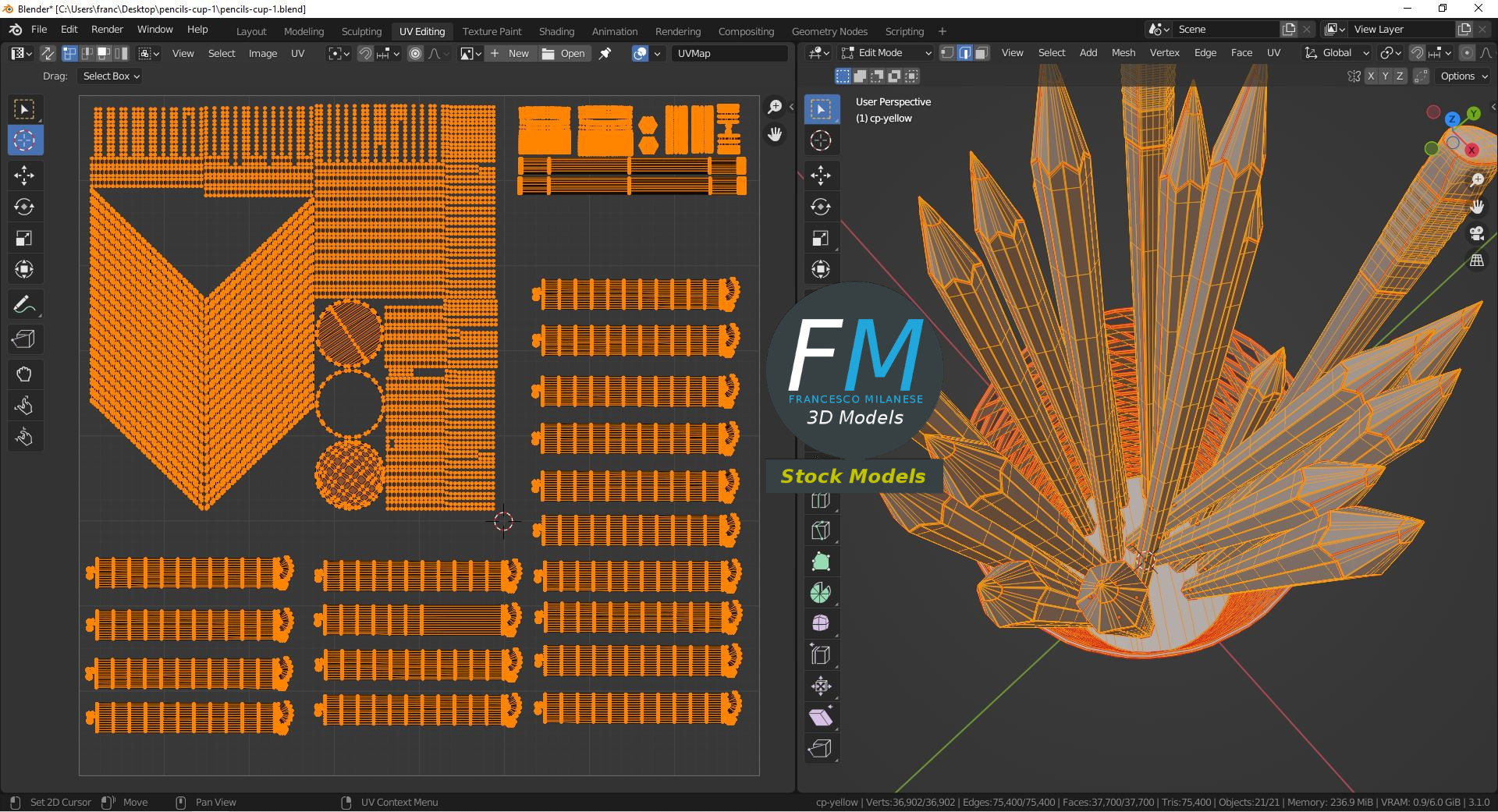 3D-Modell - Stiftebecher mit Buntstiften - 10