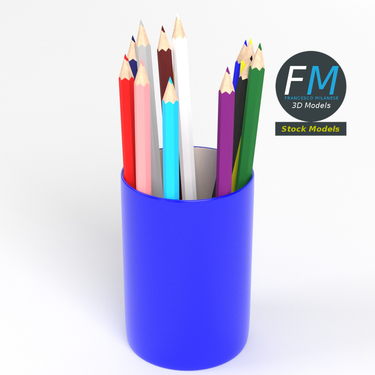 3D-Modell - Stiftebecher mit Buntstiften - 02
