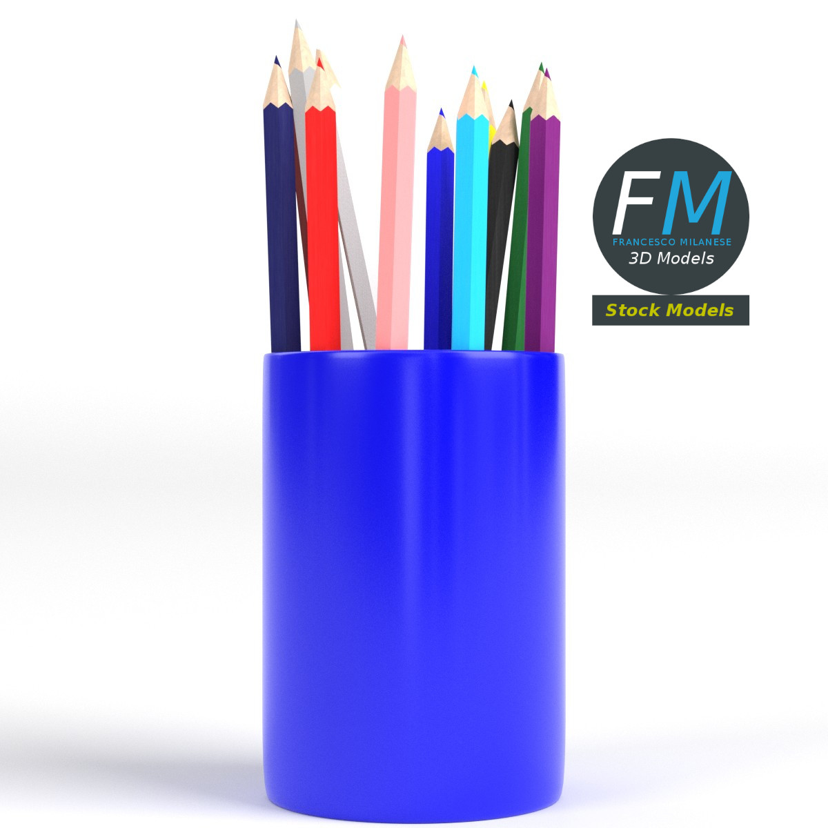 3D-Modell - Stiftebecher mit Buntstiften - 03