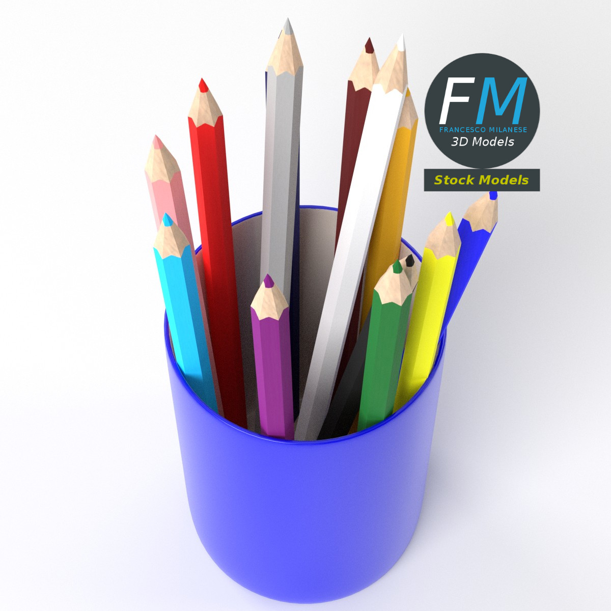 3D-Modell - Stiftebecher mit Buntstiften - 05