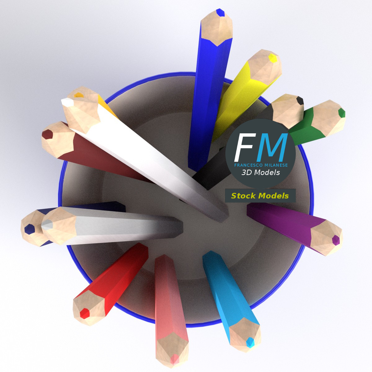 3D-Modell - Stiftebecher mit Buntstiften - 06