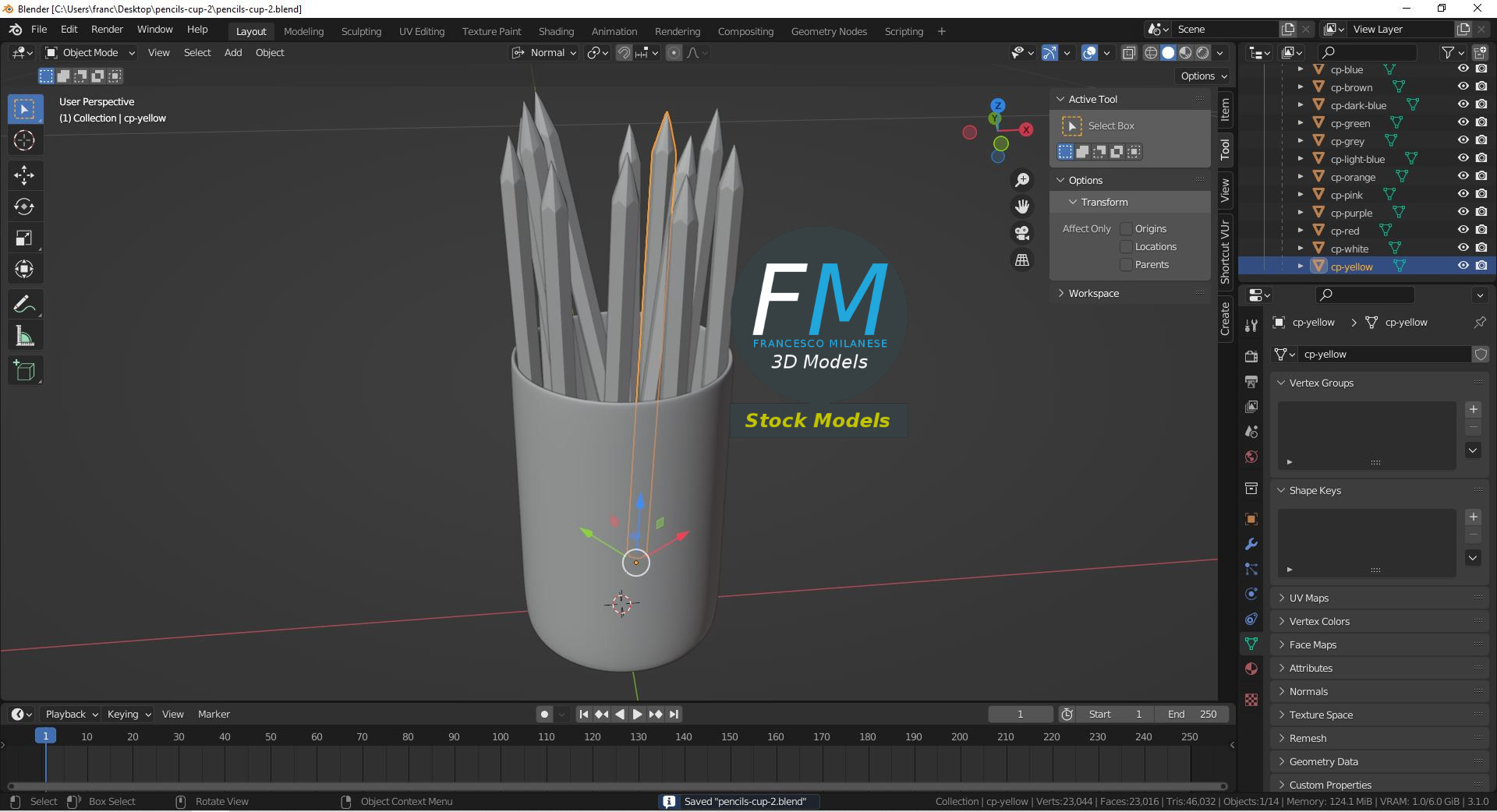 3D-Modell - Stiftebecher mit Buntstiften - 09