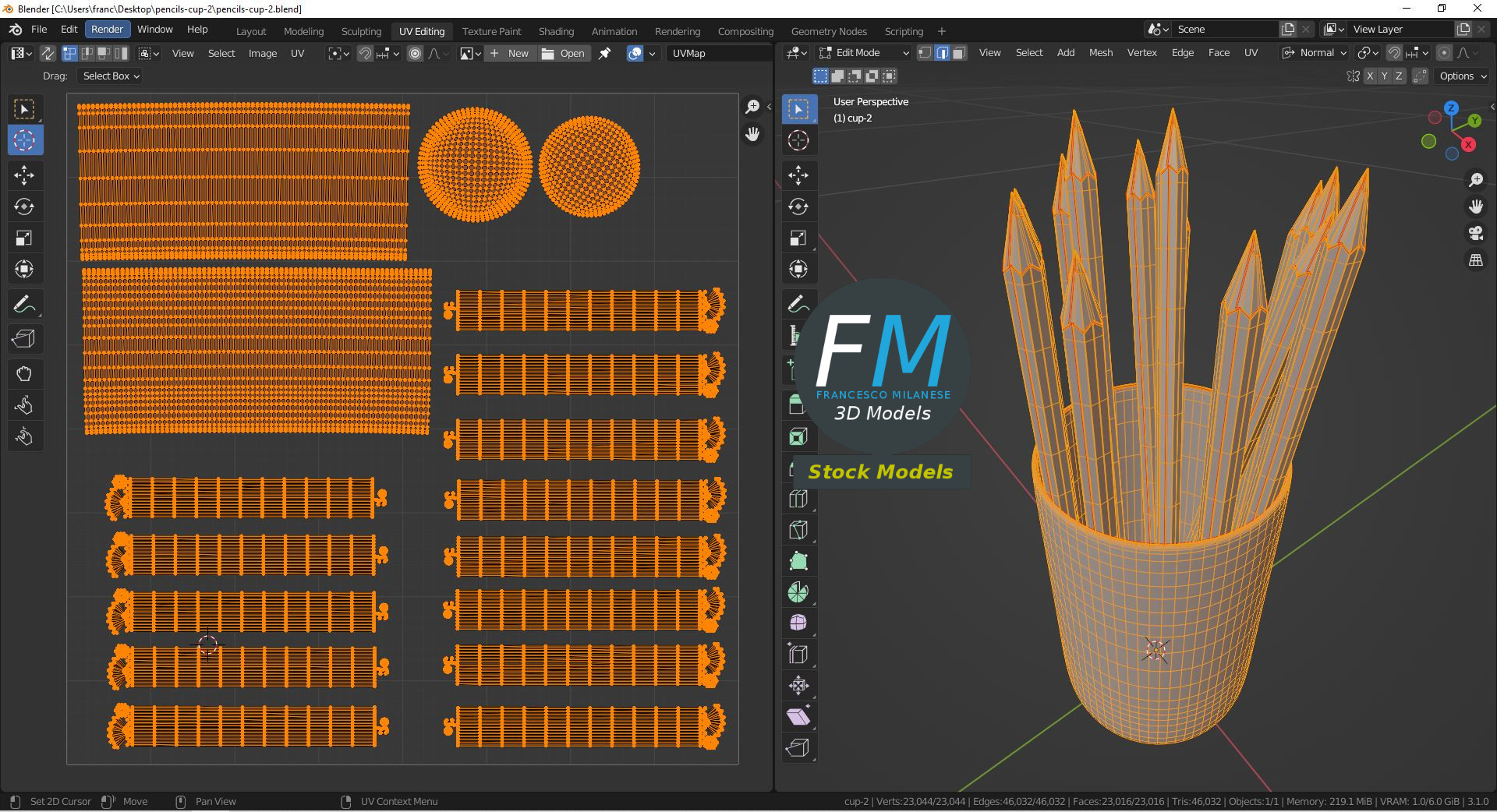 3D-Modell - Stiftebecher mit Buntstiften - 10