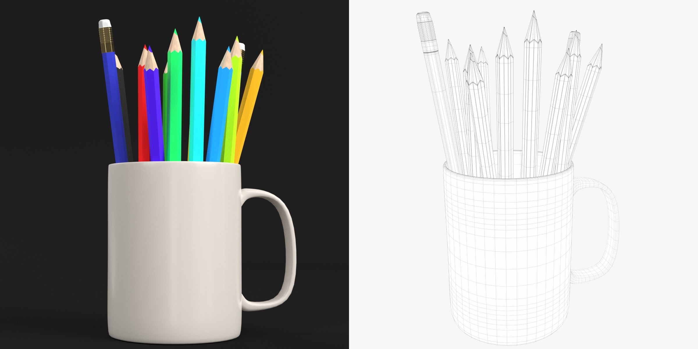 3D-Modell - Tasse als Stiftehalter mit Buntstiften