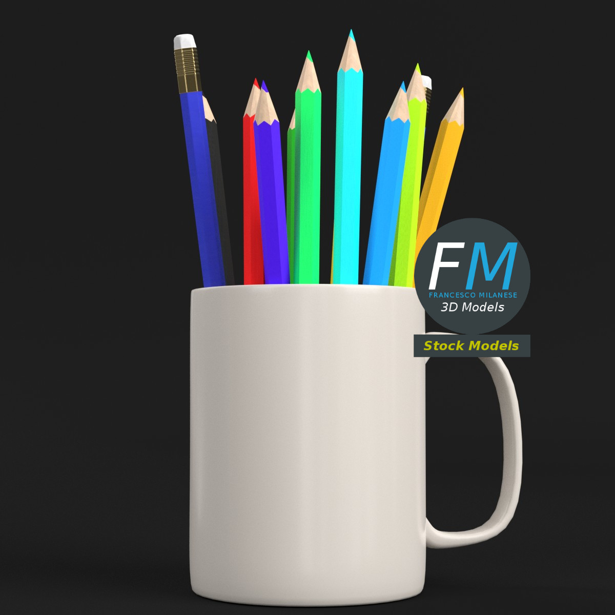 3D-Modell - Tasse als Stiftehalter mit Buntstiften - 01