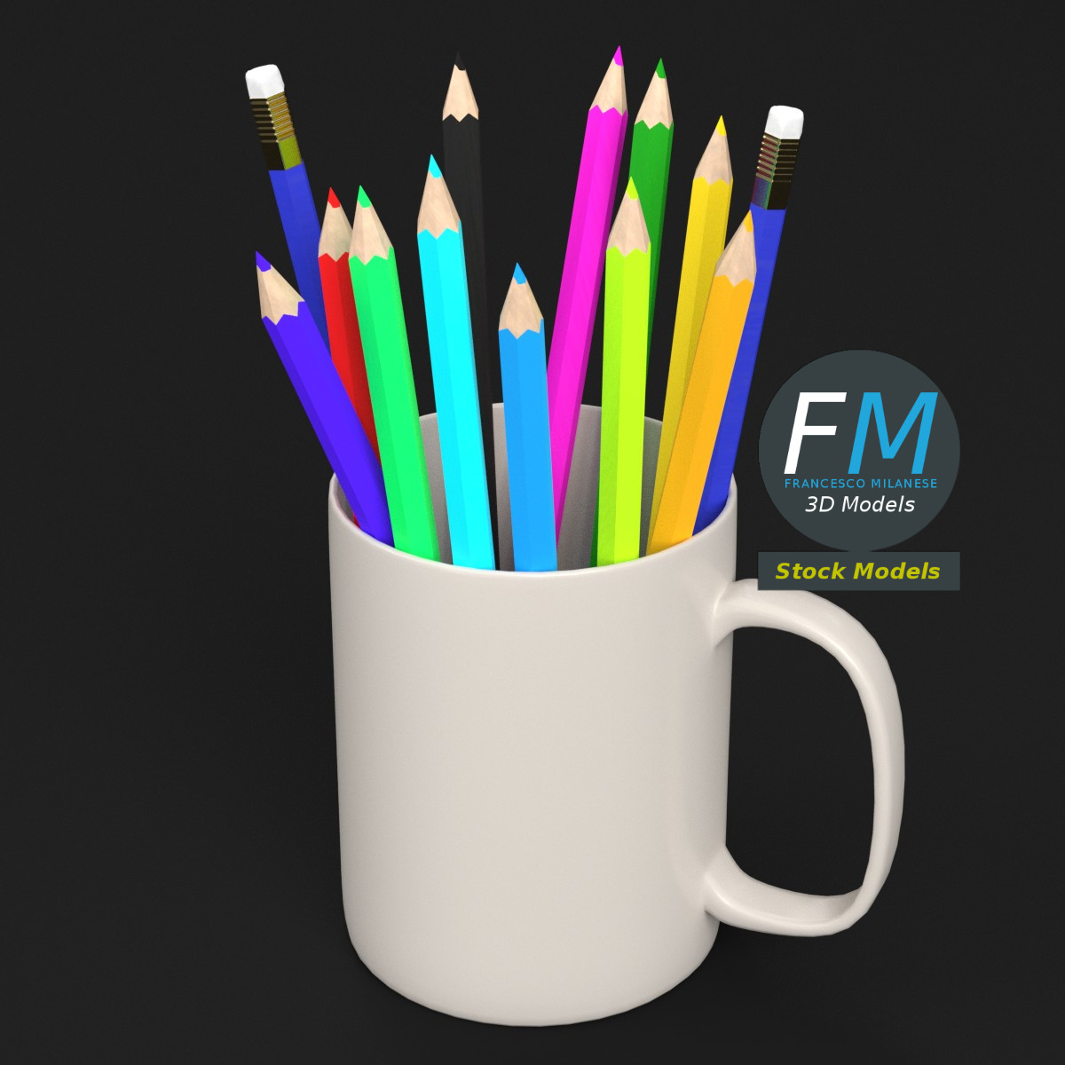 3D-Modell - Tasse als Stiftehalter mit Buntstiften - 02