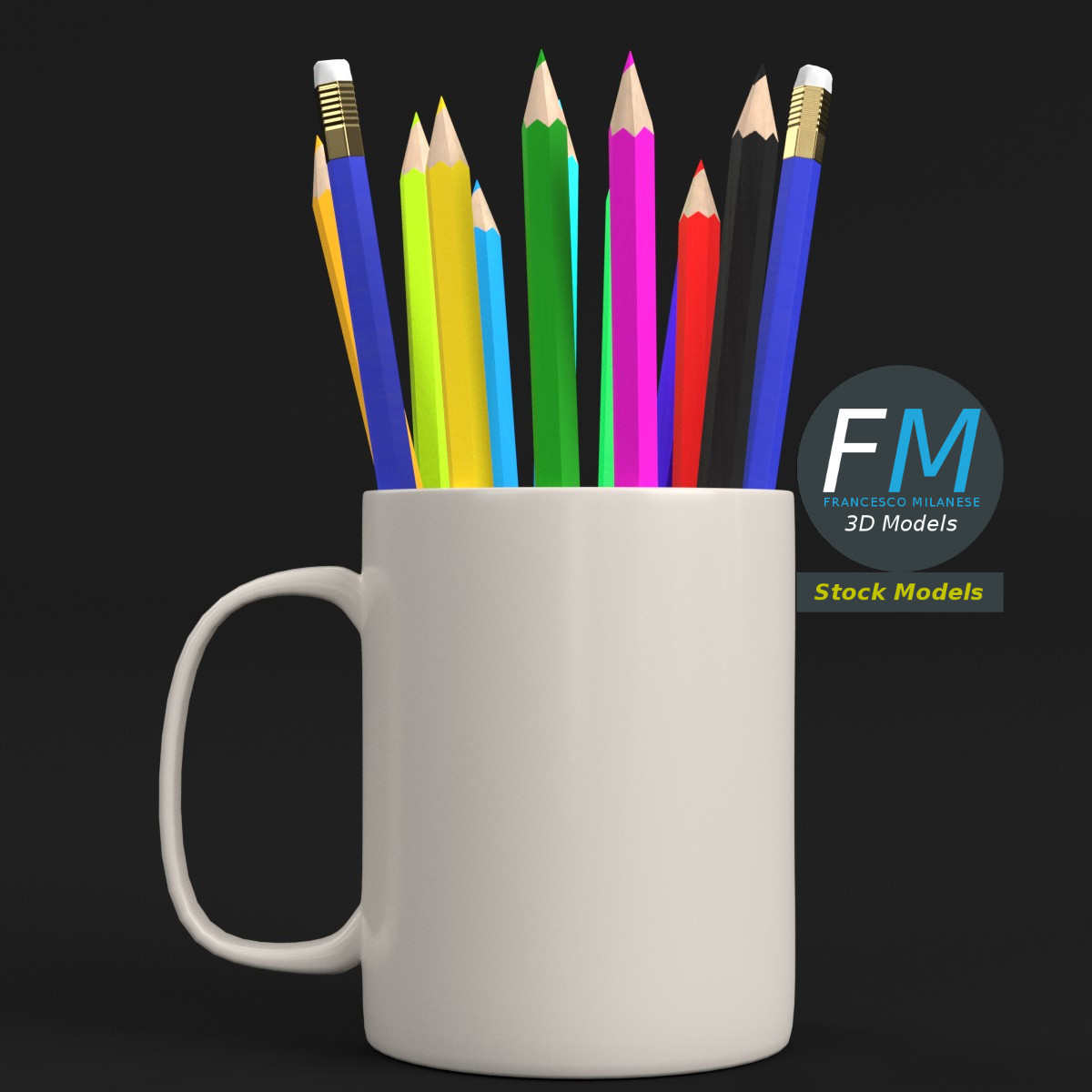 3D-Modell - Tasse als Stiftehalter mit Buntstiften - 03