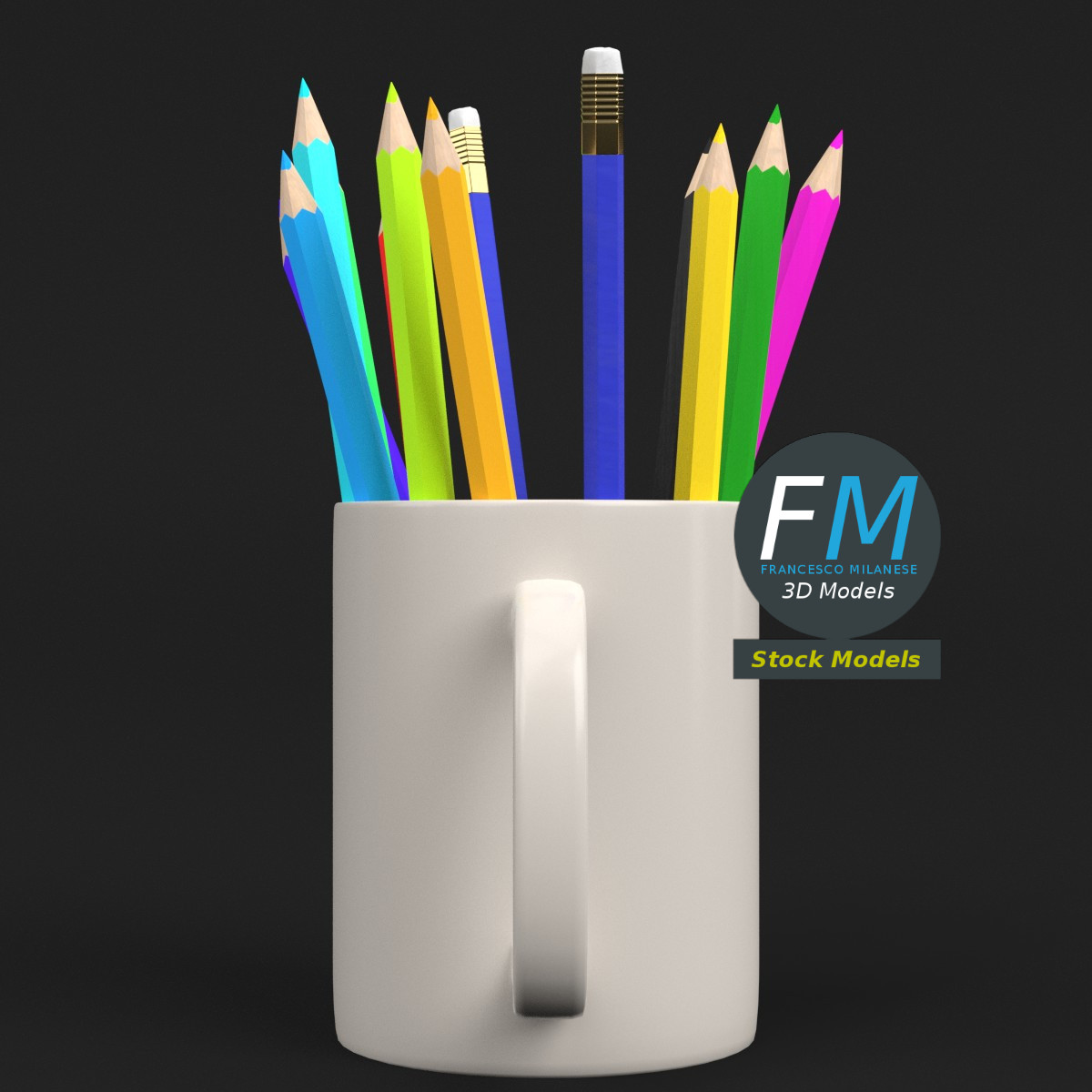 3D-Modell - Tasse als Stiftehalter mit Buntstiften - 04