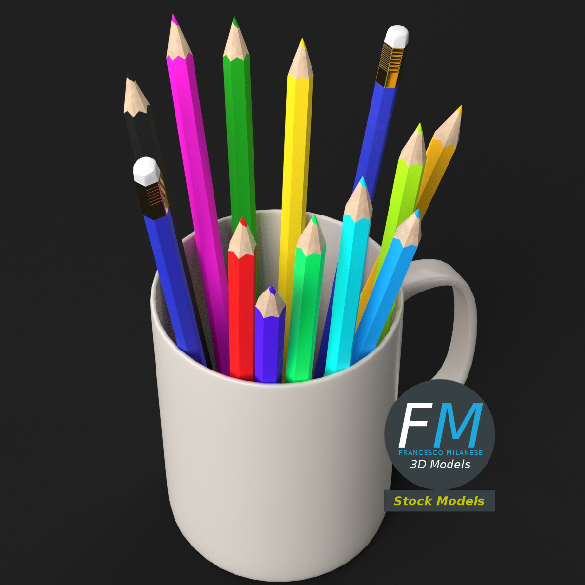 3D-Modell - Tasse als Stiftehalter mit Buntstiften - 05