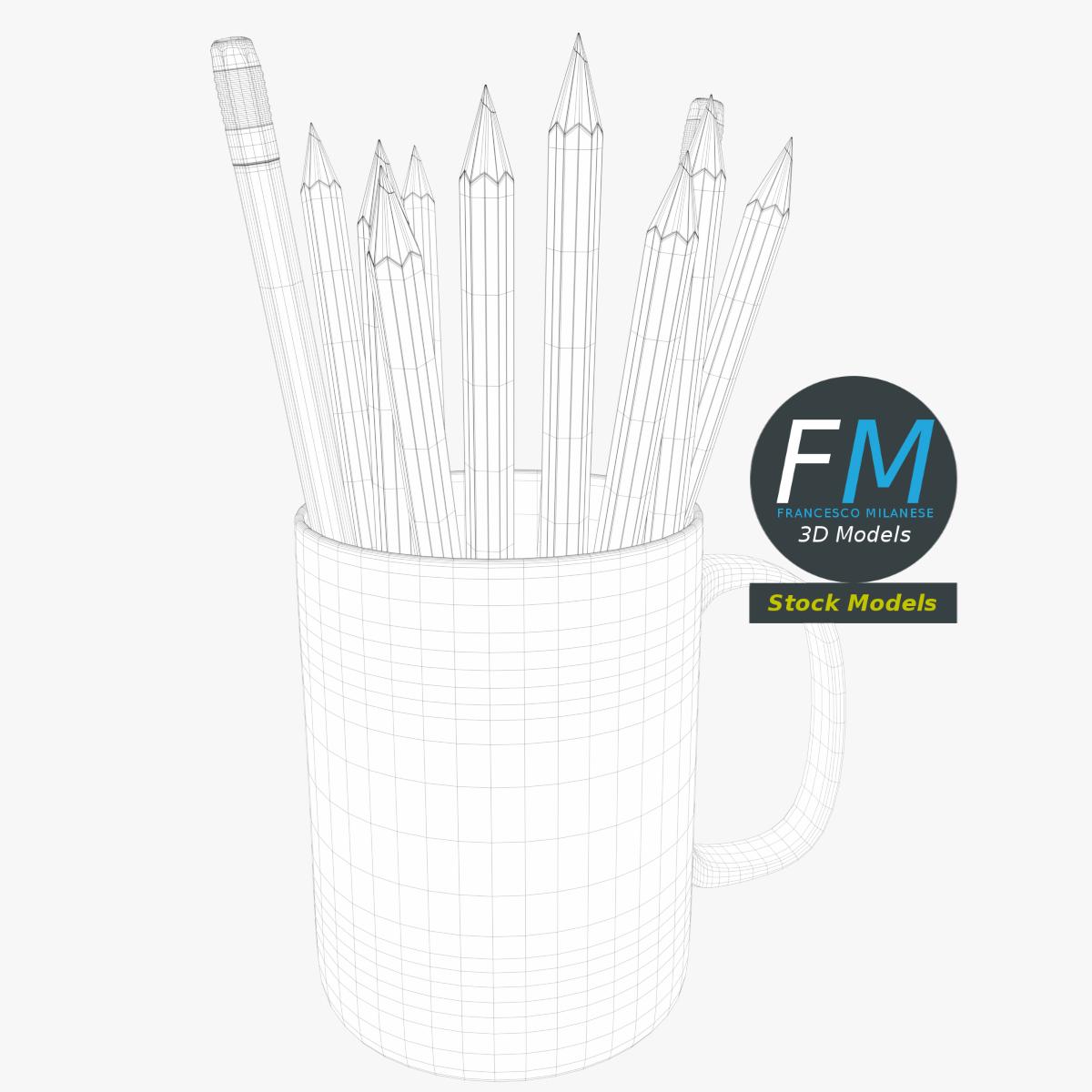 3D-Modell - Tasse als Stiftehalter mit Buntstiften - 07