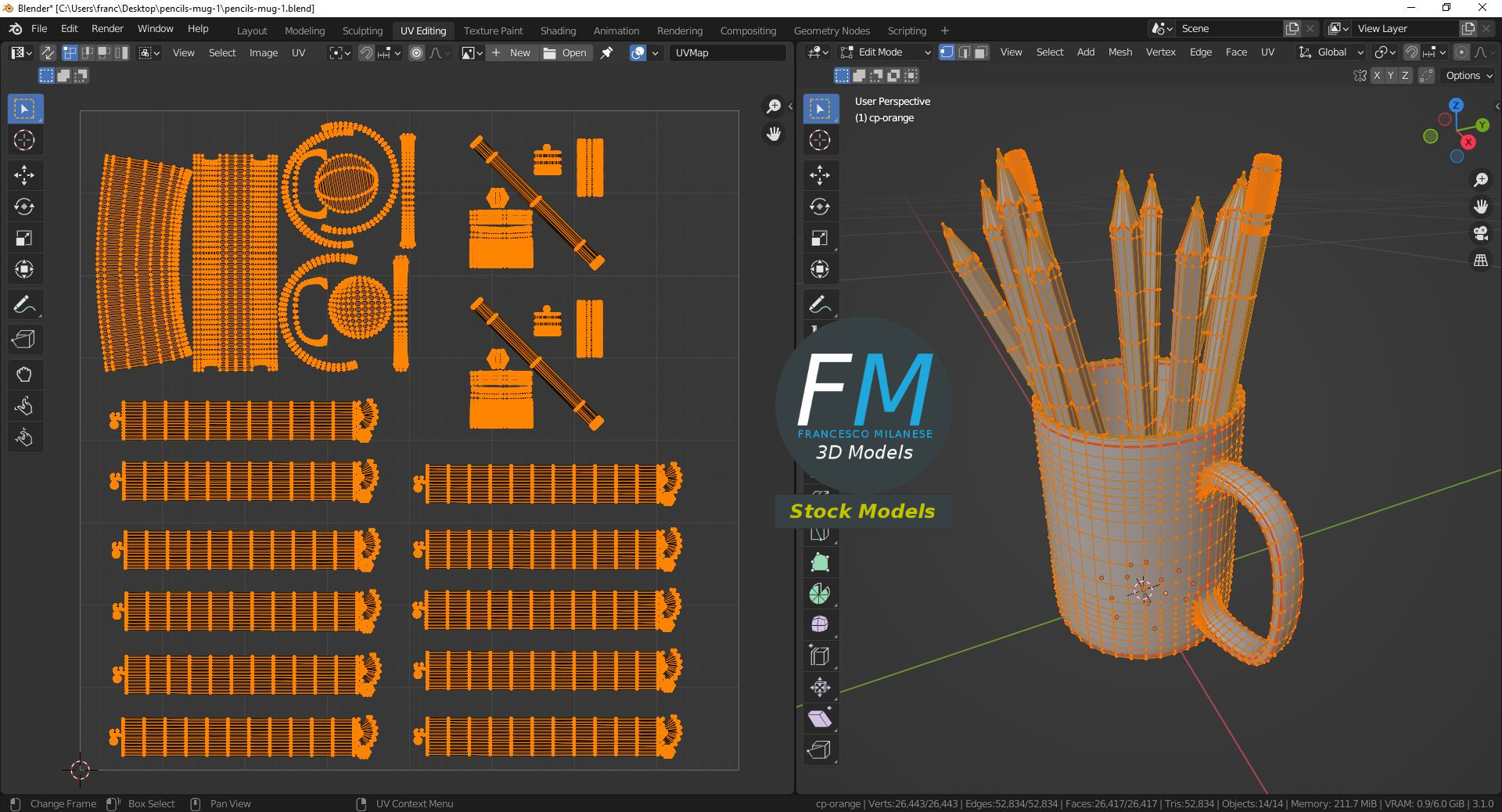 3D-Modell - Tasse als Stiftehalter mit Buntstiften - 10